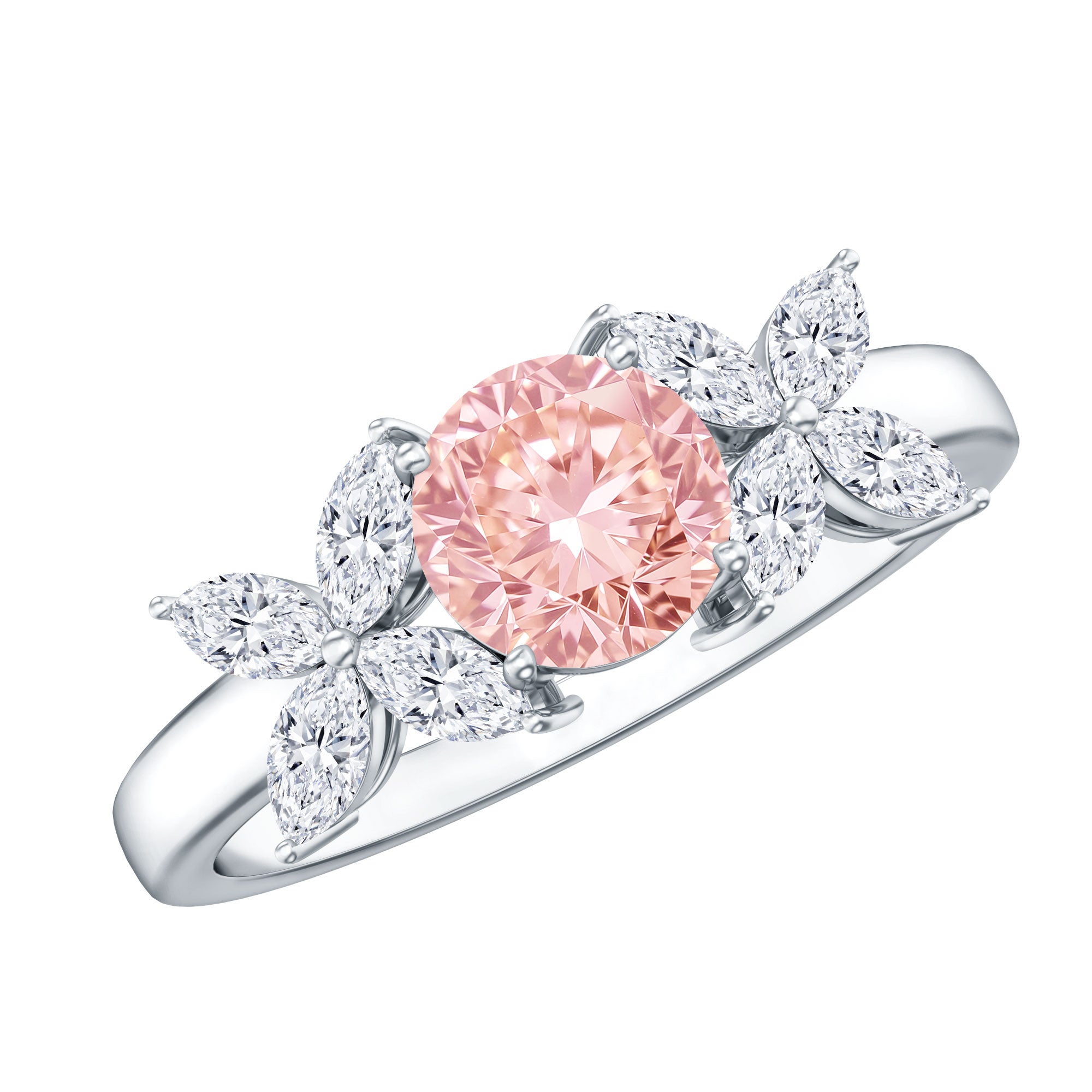 IGI Certified Lab Grown Pink White Diamond Flower Engagement Ring E-VS1 - Rosec Jewels