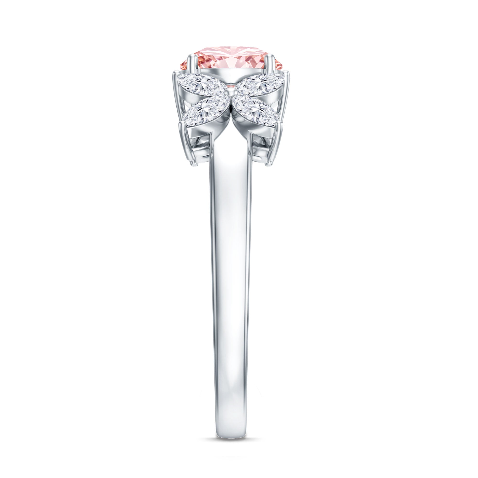 Rosec Jewels-Lab Grown Pink White Diamond Flower Engagement Ring