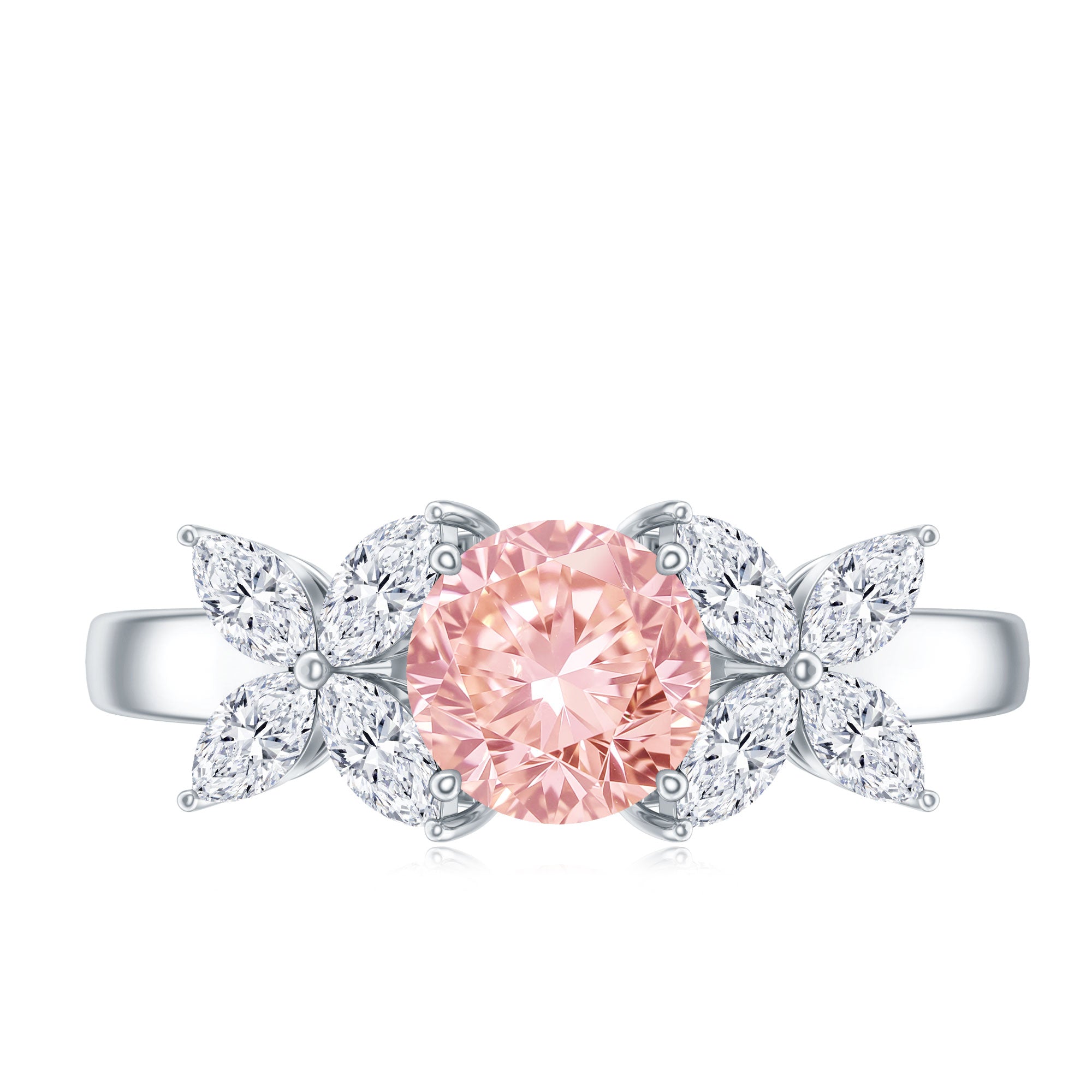 Rosec Jewels-Lab Grown Pink White Diamond Flower Engagement Ring