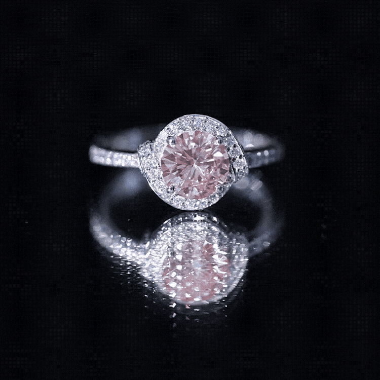 IGI Certified Lab Grown Pink Diamond Halo Engagement Ring for Women Fancy Pink - VS1 - Rosec Jewels