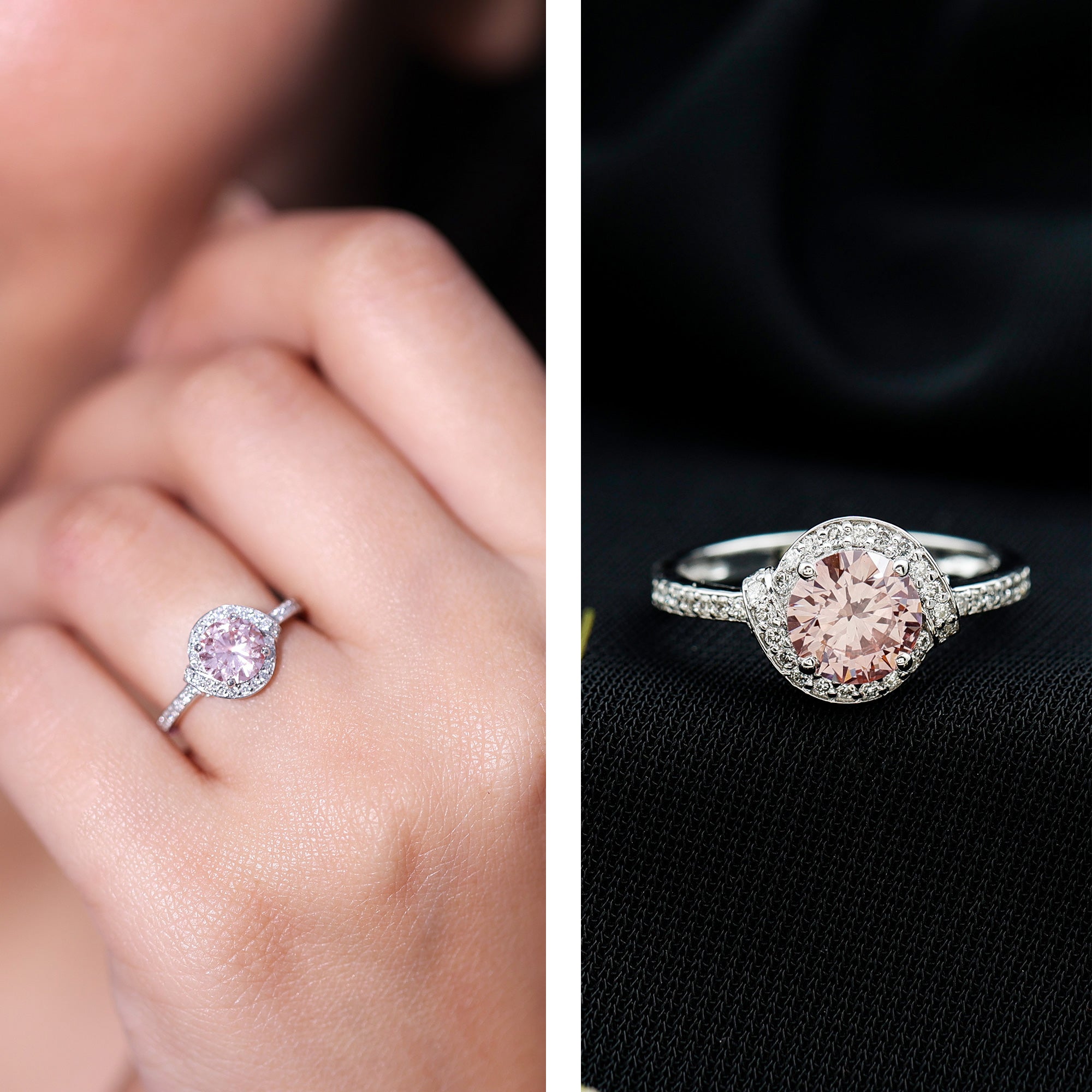 IGI Certified Lab Grown Pink Diamond Halo Engagement Ring for Women E-VS1 - Rosec Jewels