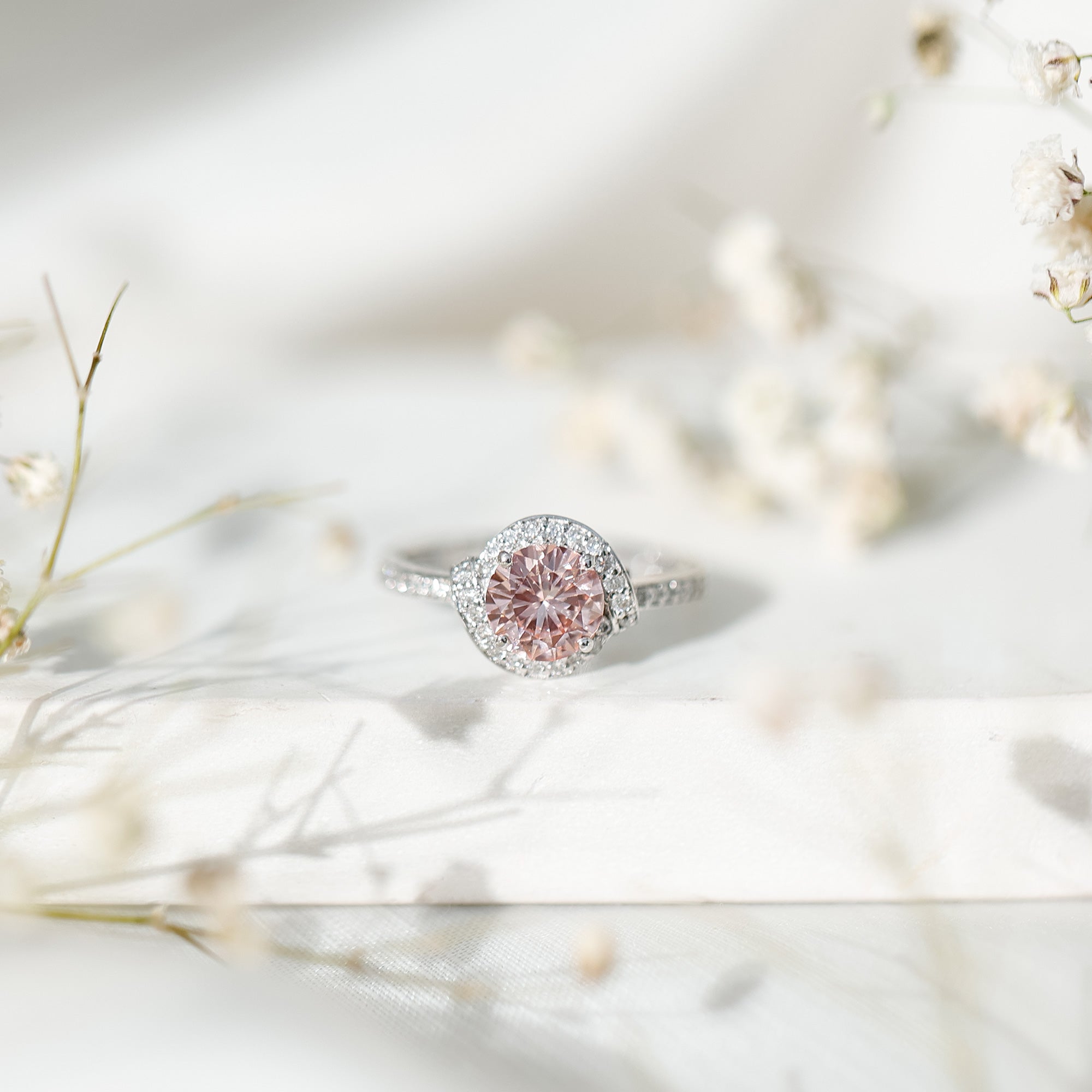 IGI Certified Lab Grown Pink Diamond Halo Engagement Ring for Women E-VS1 - Rosec Jewels