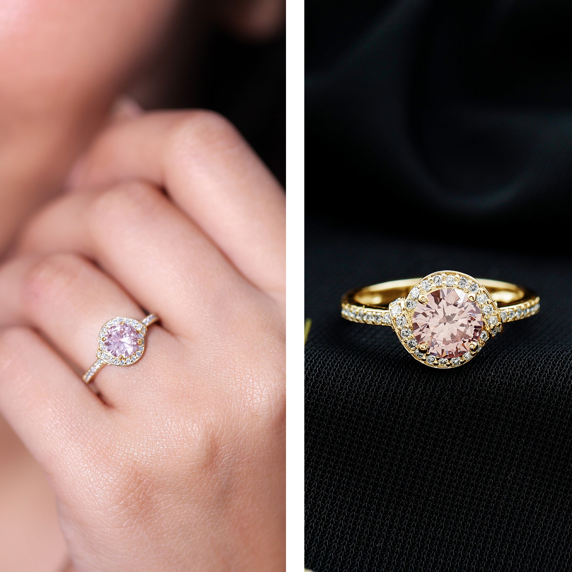 IGI Certified Lab Grown Pink Diamond Halo Engagement Ring for Women E-VS1 - Rosec Jewels