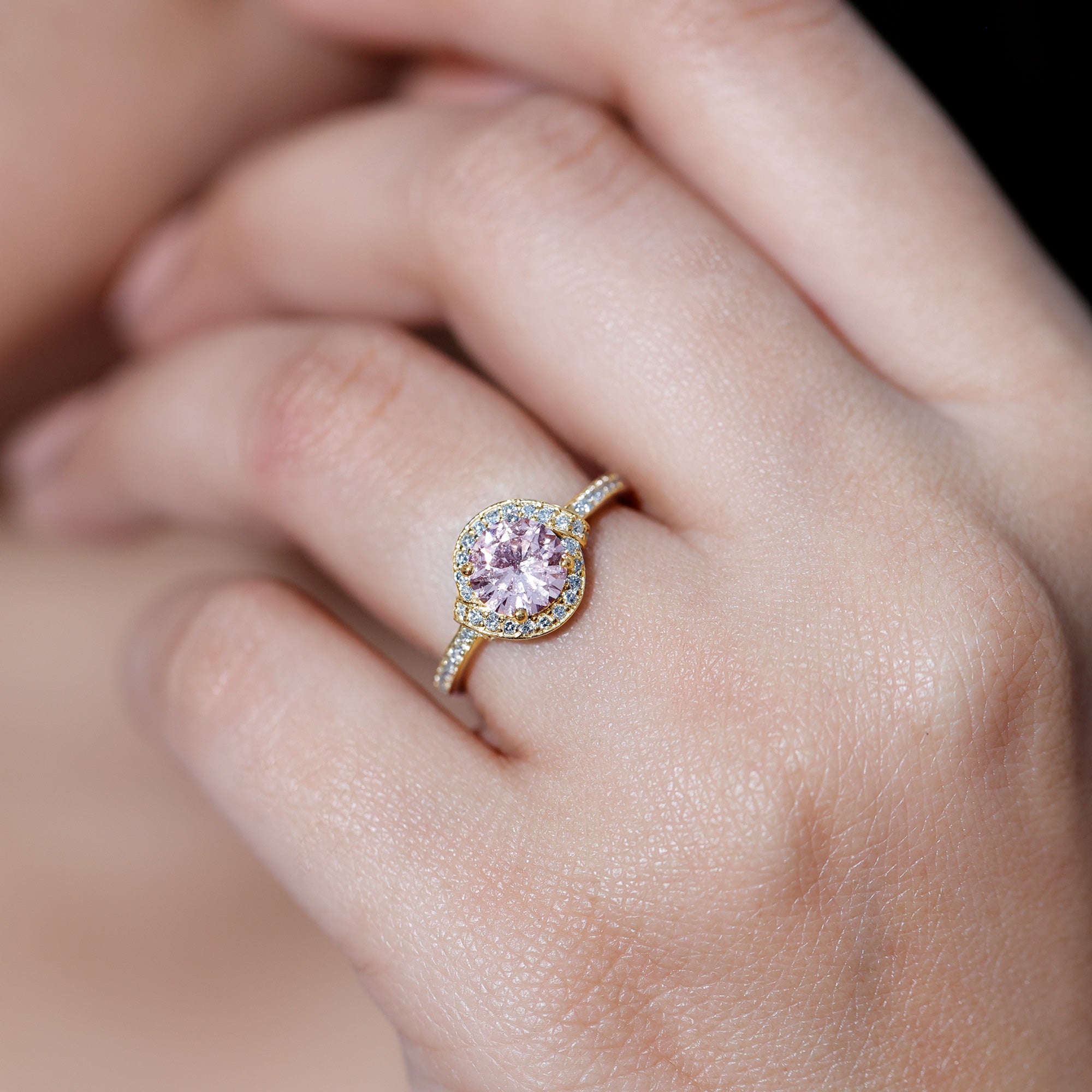 IGI Certified Lab Grown Pink Diamond Halo Engagement Ring for Women Fancy Pink - VS1 - Rosec Jewels
