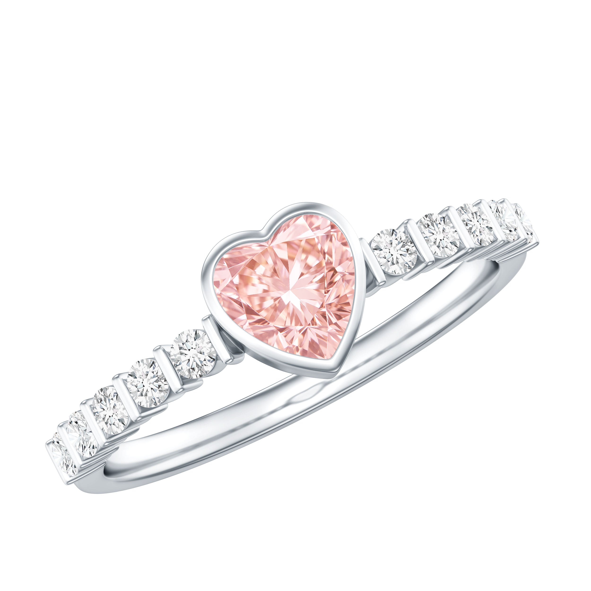 IGI Certified 1 CT Lab Grown Pink Diamond Heart Engagement Ring with Side Stones Fancy Pink - VS1 - Rosec Jewels