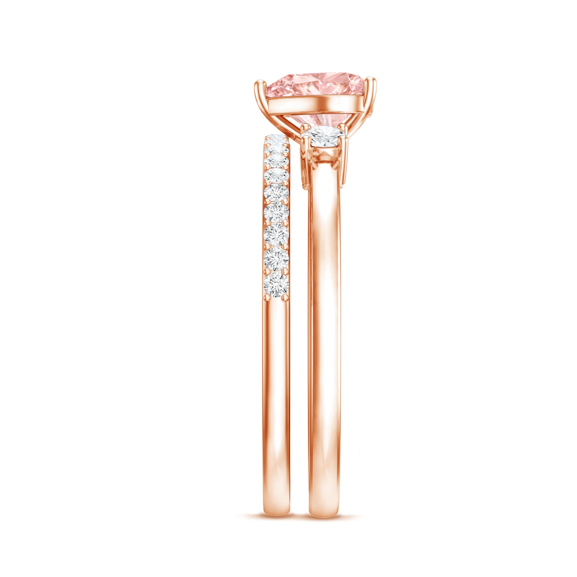 IGI Certified Lab Grown Pink Heart Engagement Ring With Diamond Wedding Band E-VS1 - Rosec Jewels