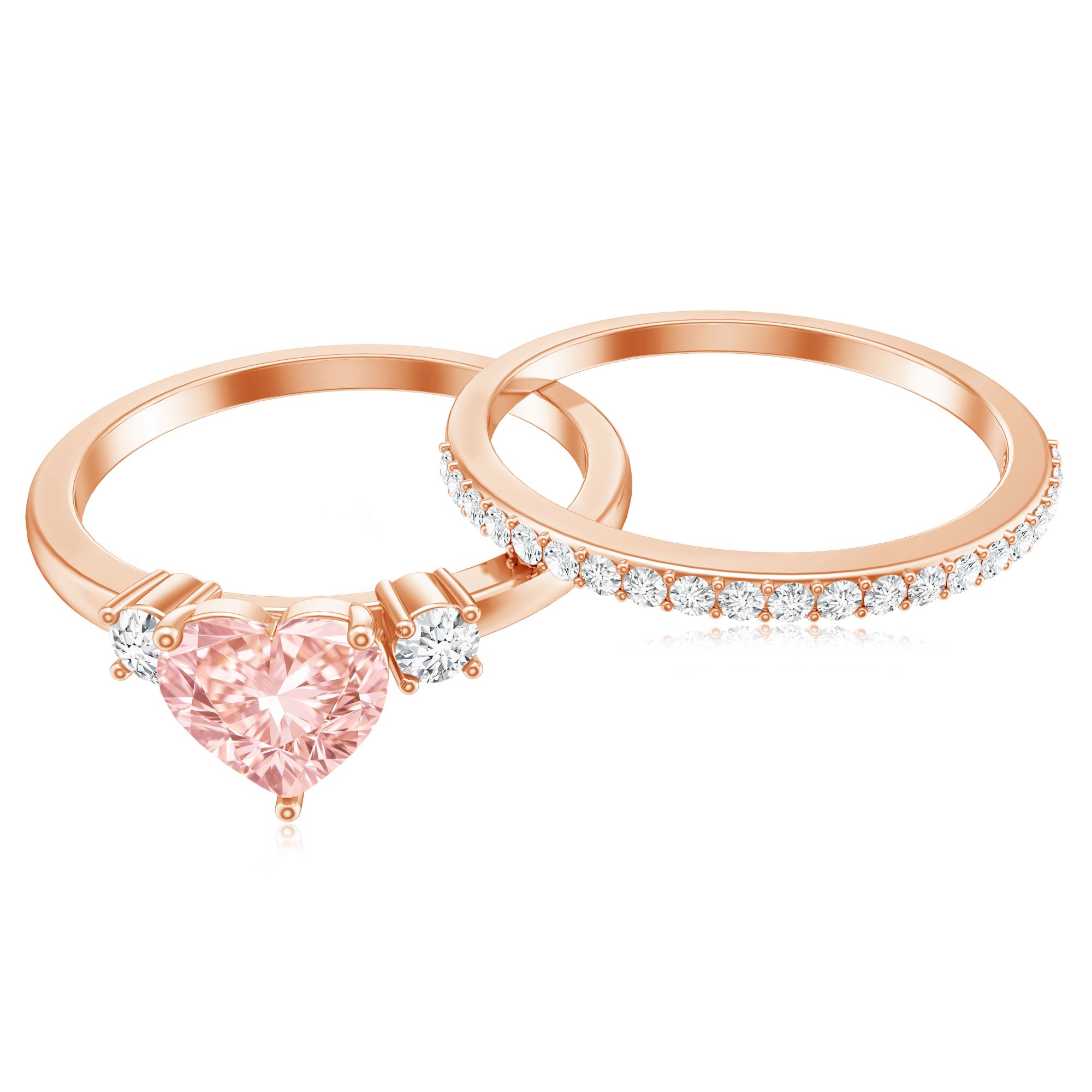 IGI Certified Lab Grown Pink Heart Engagement Ring With Diamond Wedding Band E-VS1 - Rosec Jewels