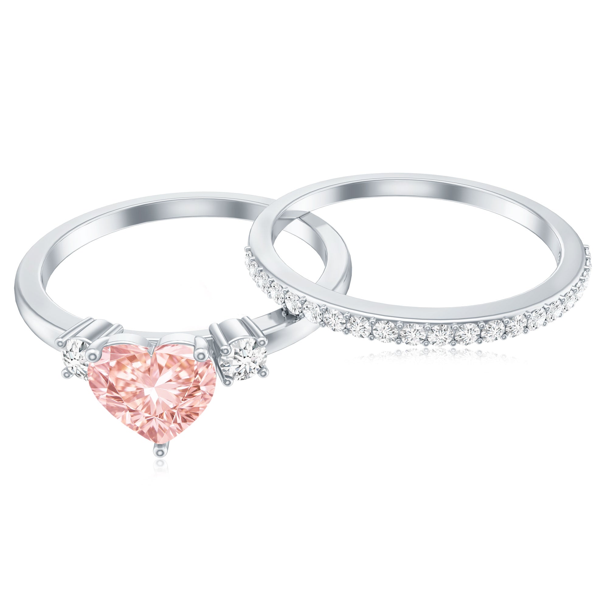 IGI Certified Lab Grown Pink Heart Engagement Ring With Diamond Wedding Band E-VS1 - Rosec Jewels