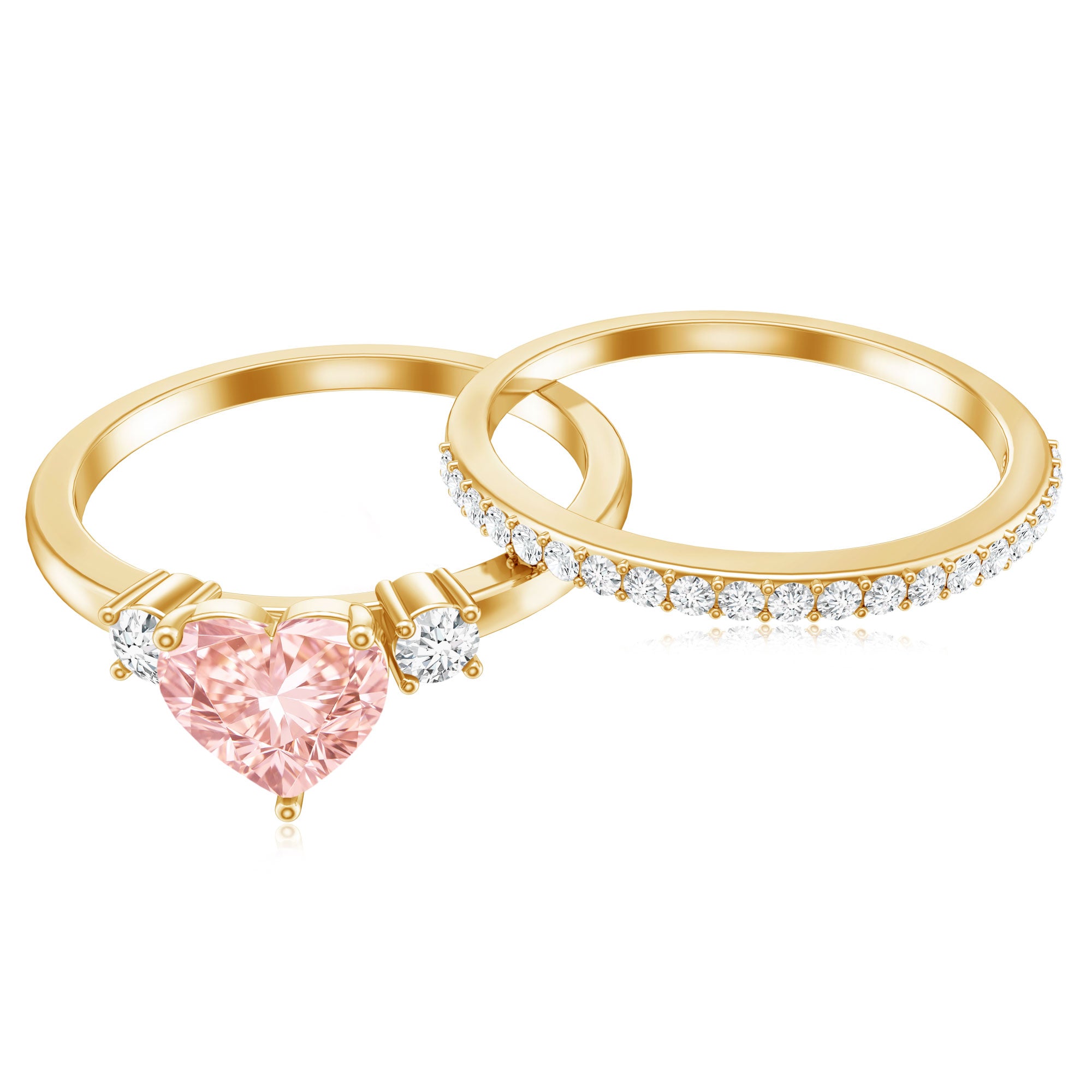IGI Certified Lab Grown Pink Heart Engagement Ring With Diamond Wedding Band E-VS1 - Rosec Jewels