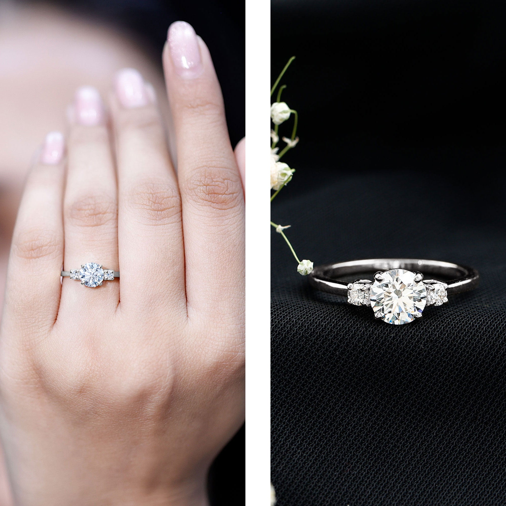 IGI Certified Lab Grown Diamond Three Stone Engagement Ring Lab - ( E-VS1 ) - Rosec Jewels