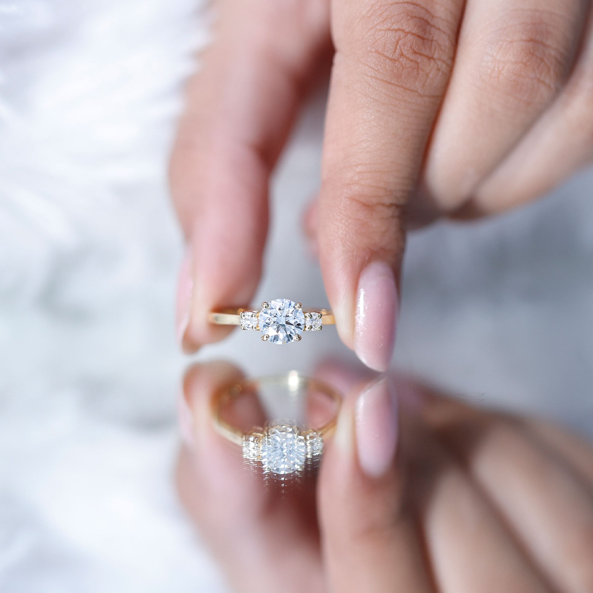 IGI Certified Lab Grown Diamond Three Stone Engagement Ring Lab - ( E-VS1 ) - Rosec Jewels