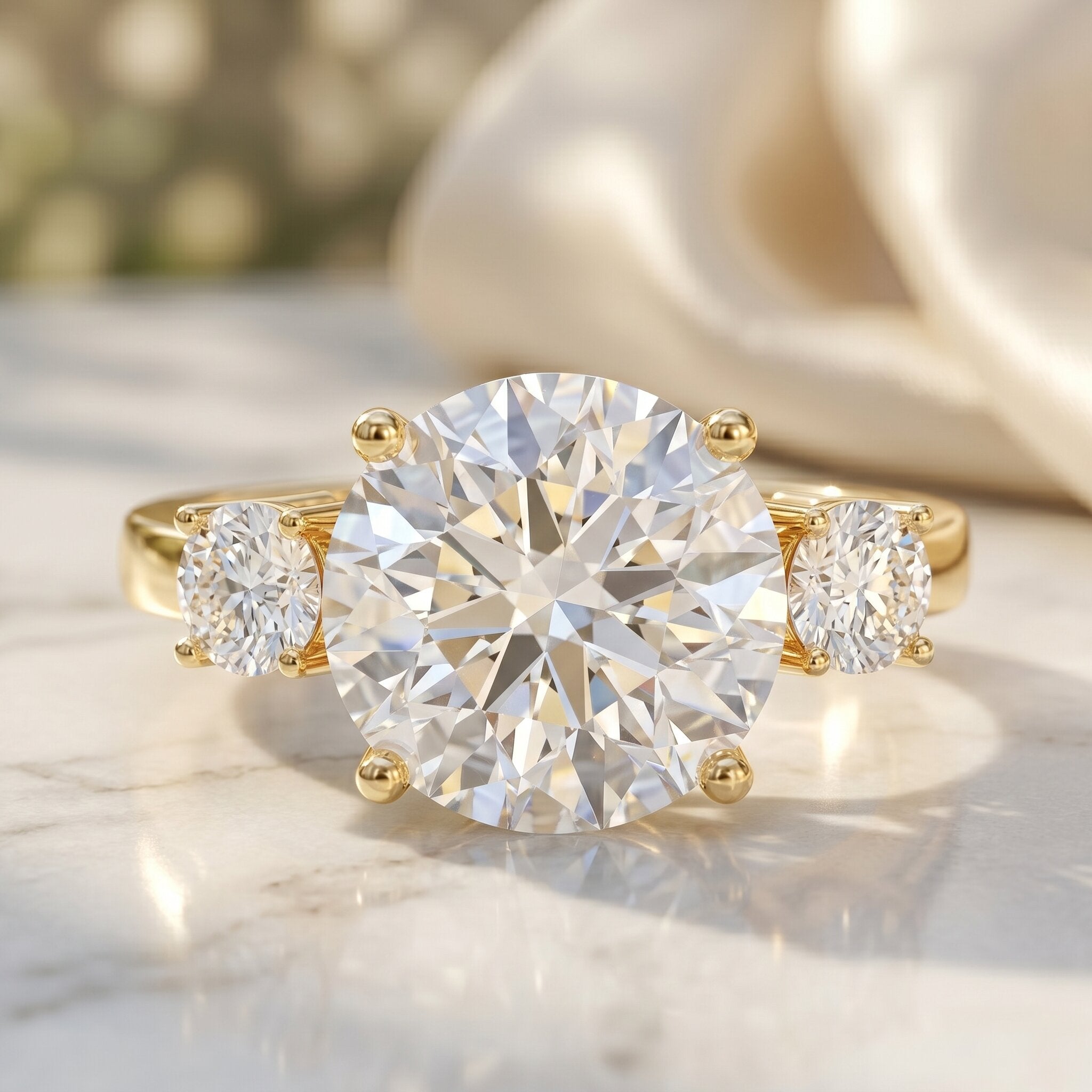 5 Carat Lab Grown Diamond 3 Stone Engagement Ring with IGI Certificate Lab - ( E-VS1 ) - Rosec Jewels