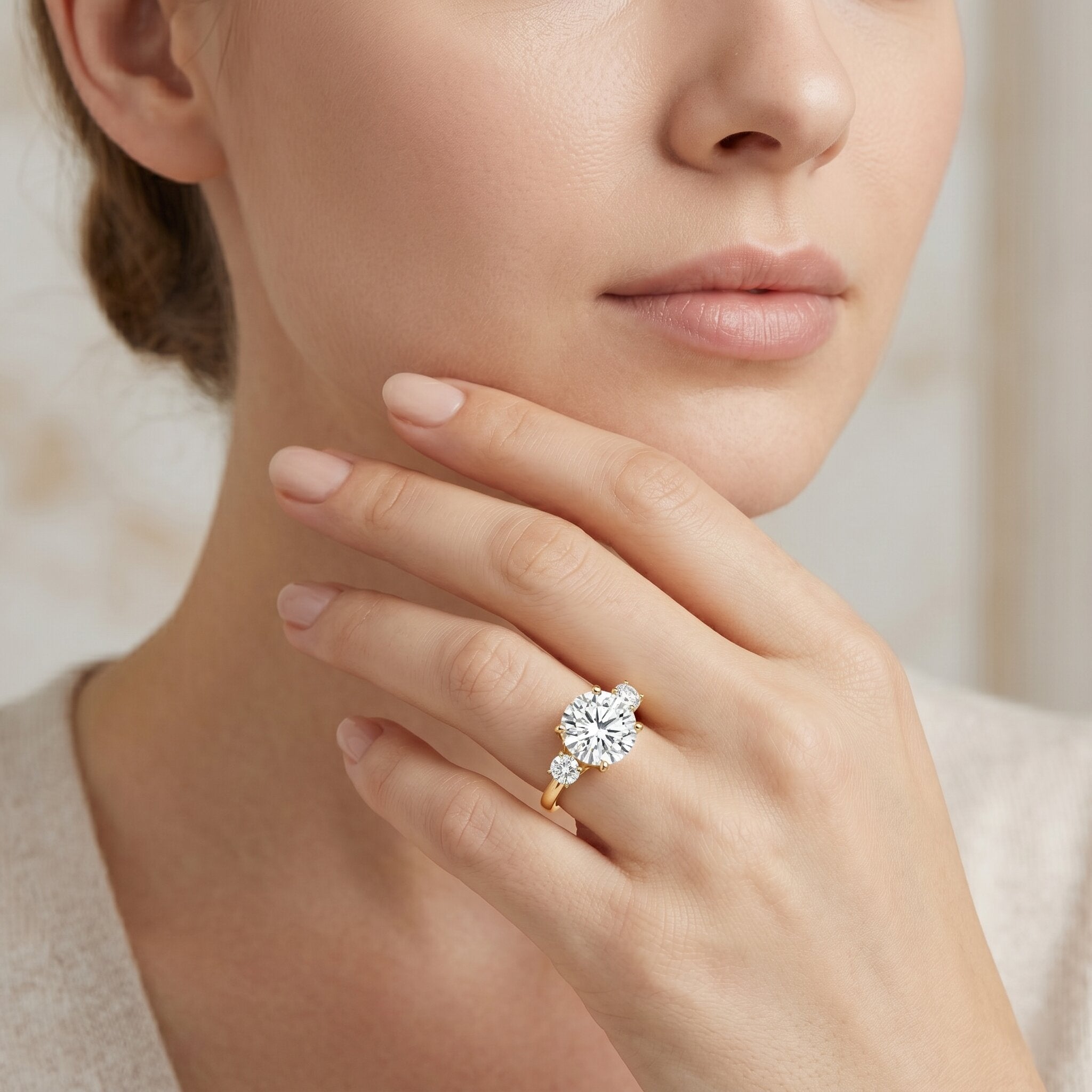 5 Carat Lab Grown Diamond 3 Stone Engagement Ring with IGI Certificate Lab - ( E-VS1 ) - Rosec Jewels