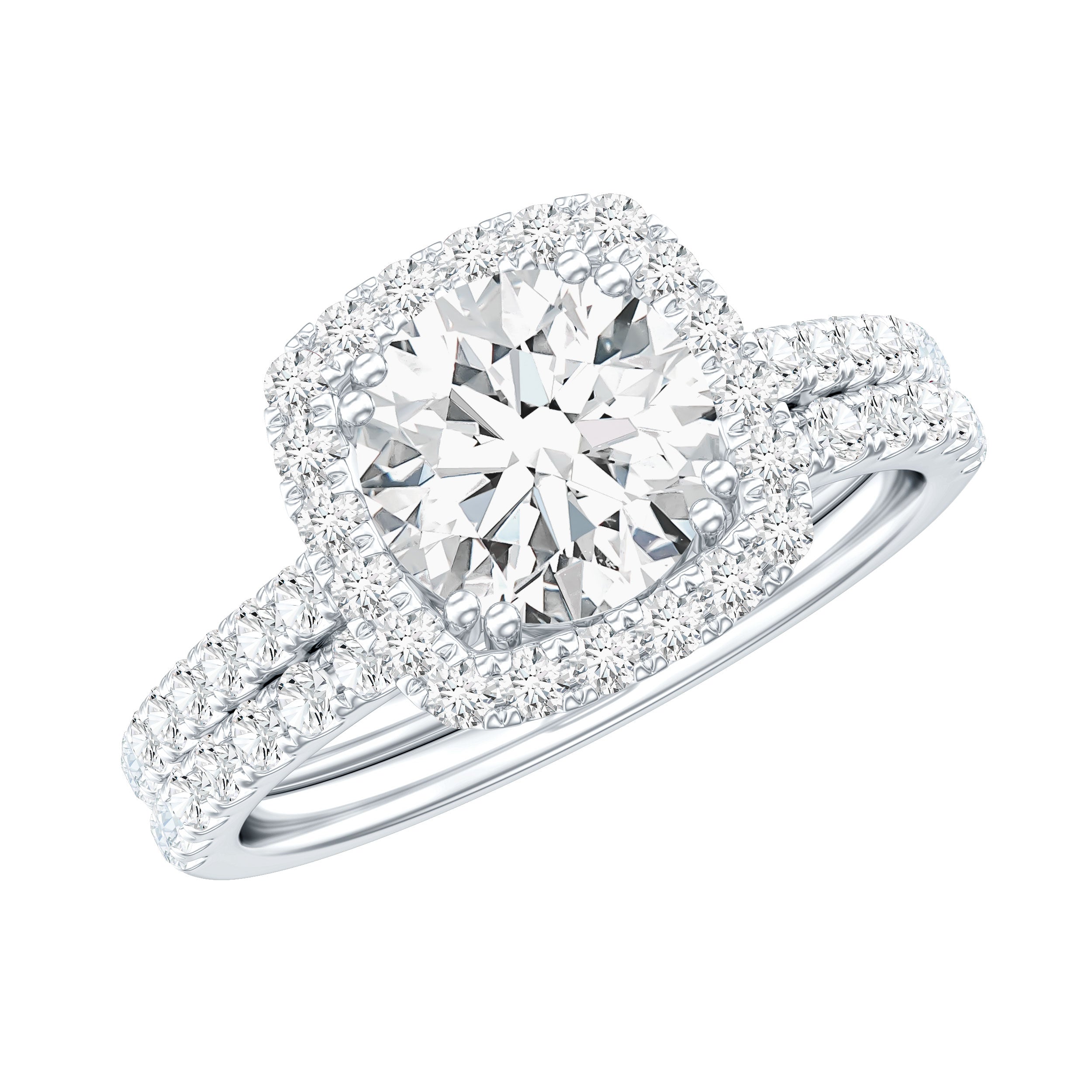 Round Certified Moissanite Wedding Ring Set with Halo