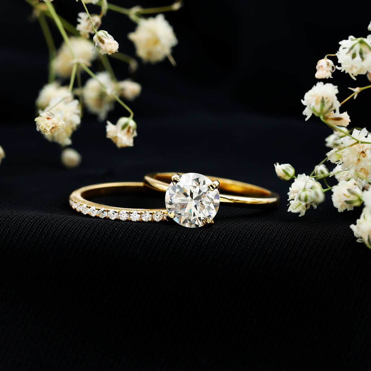 Round Shape Moissanite Solitaire Wedding Ring Set D-VS1 - Rosec Jewels