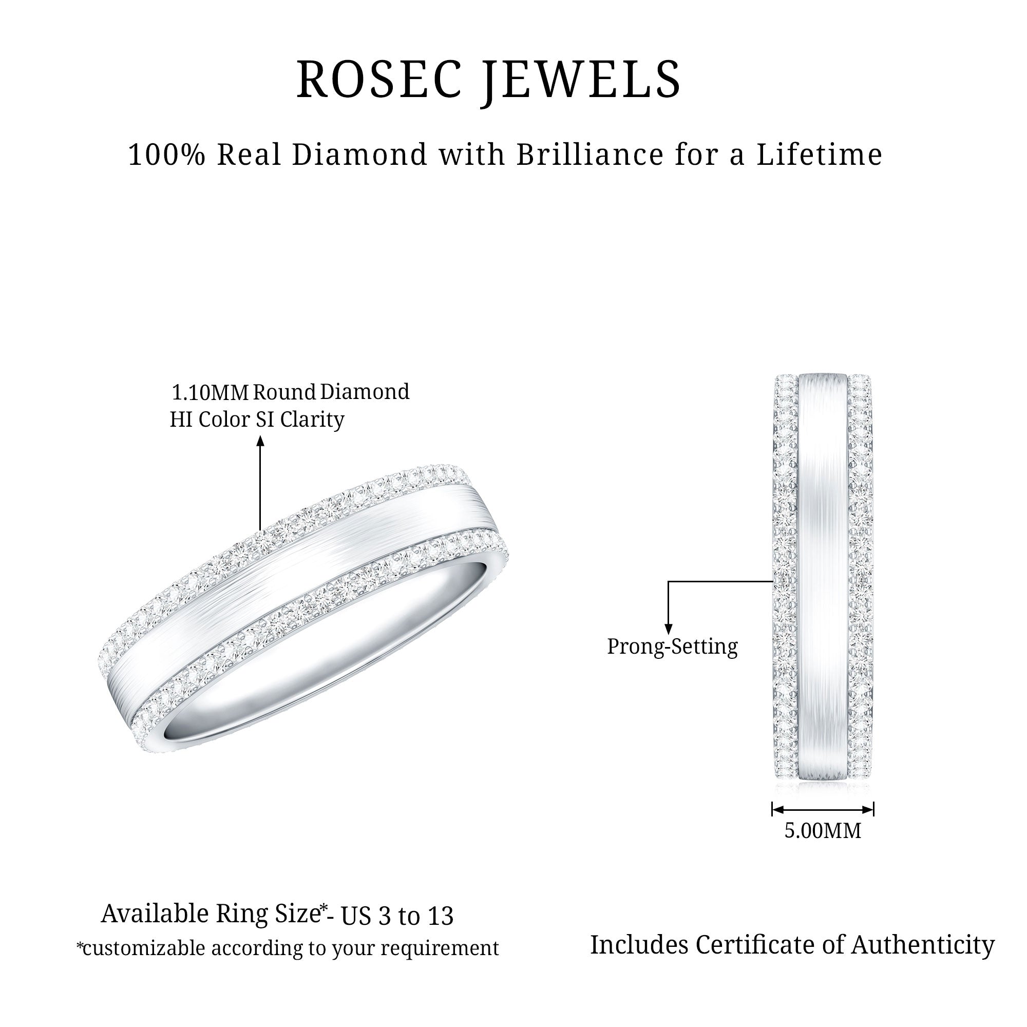 Natural Certified Diamond Wedding Band Natural - ( HI-SI ) - Rosec Jewels