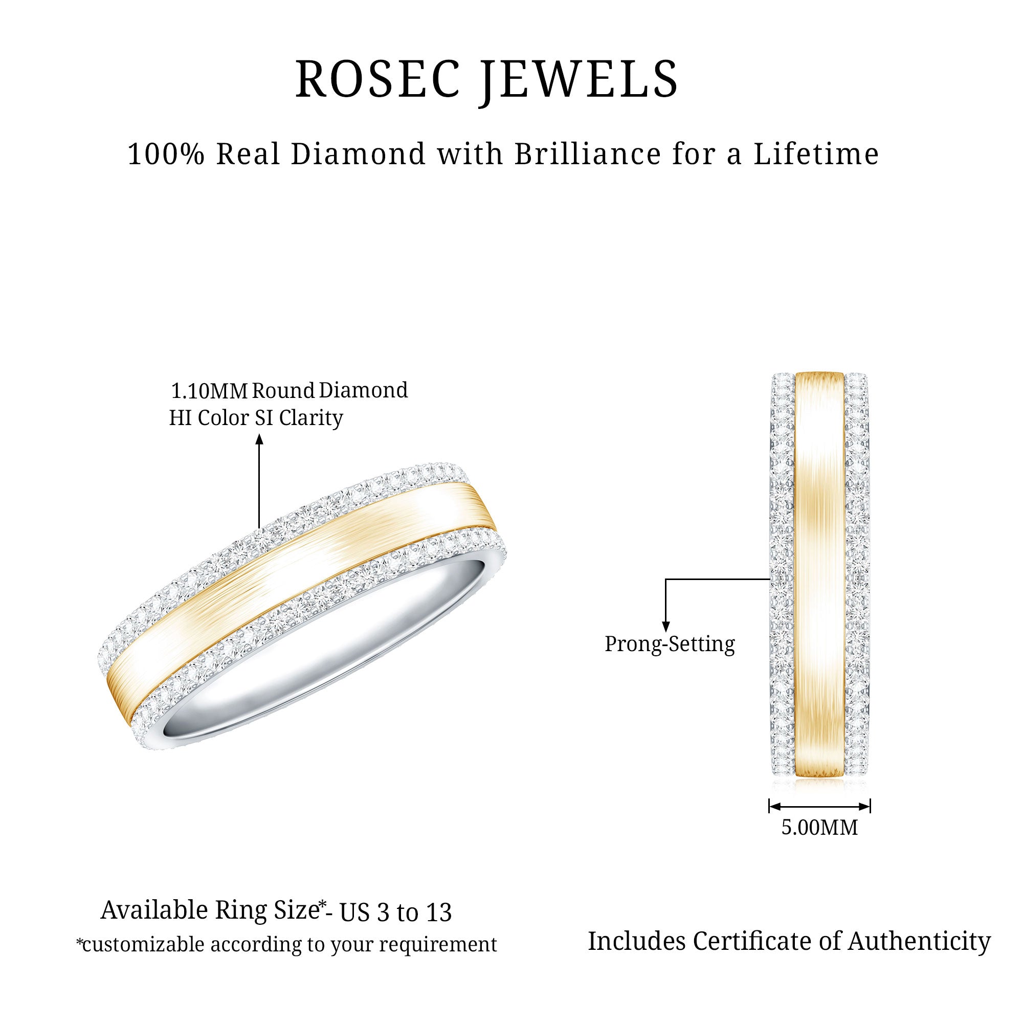 Natural Certified Diamond Wedding Band Natural - ( HI-SI ) - Rosec Jewels