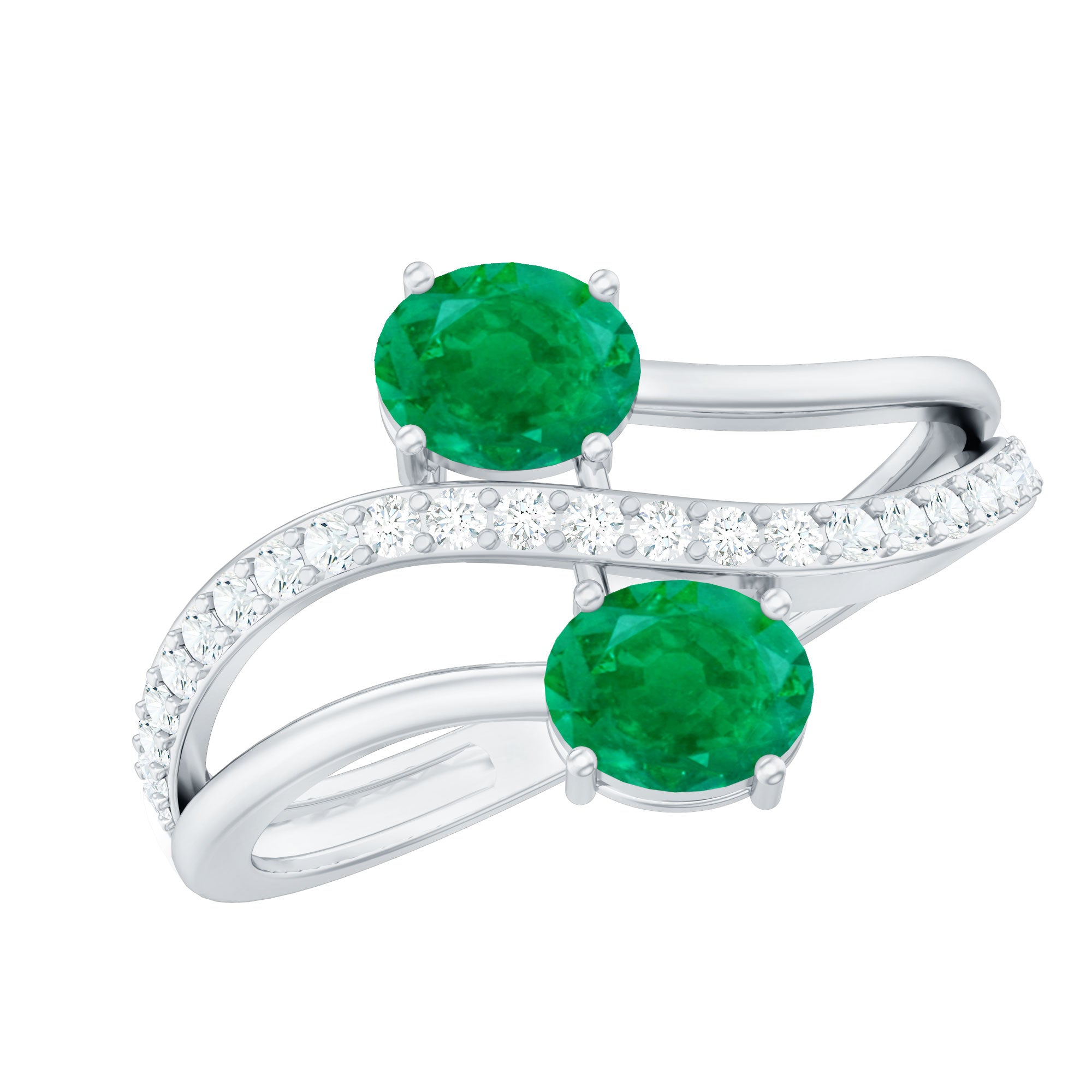 Natural Certified Emerald Two Stone Engagement Ring with Diamonds