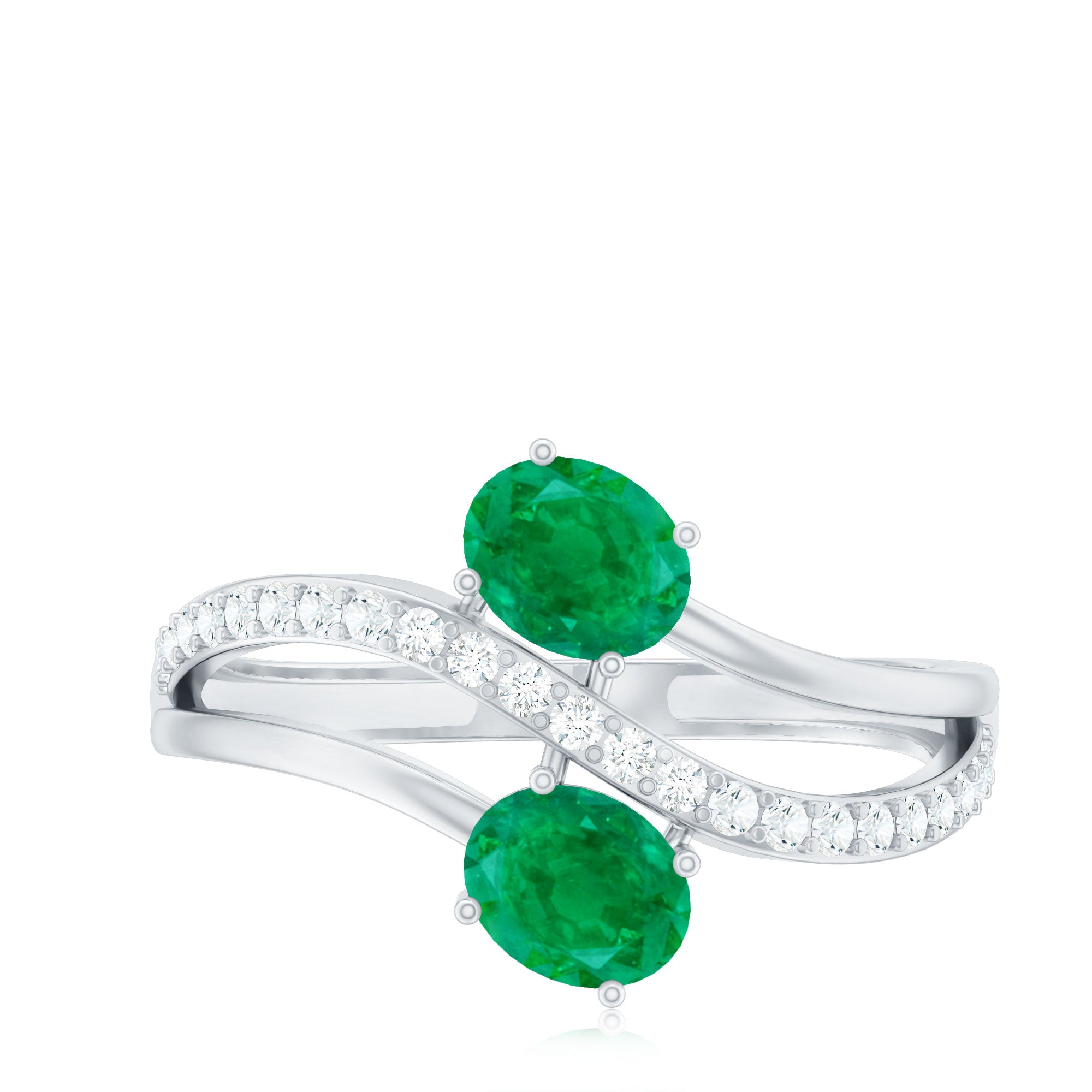 Natural Certified Emerald Two Stone Engagement Ring with Diamonds AAA - Rosec Jewels