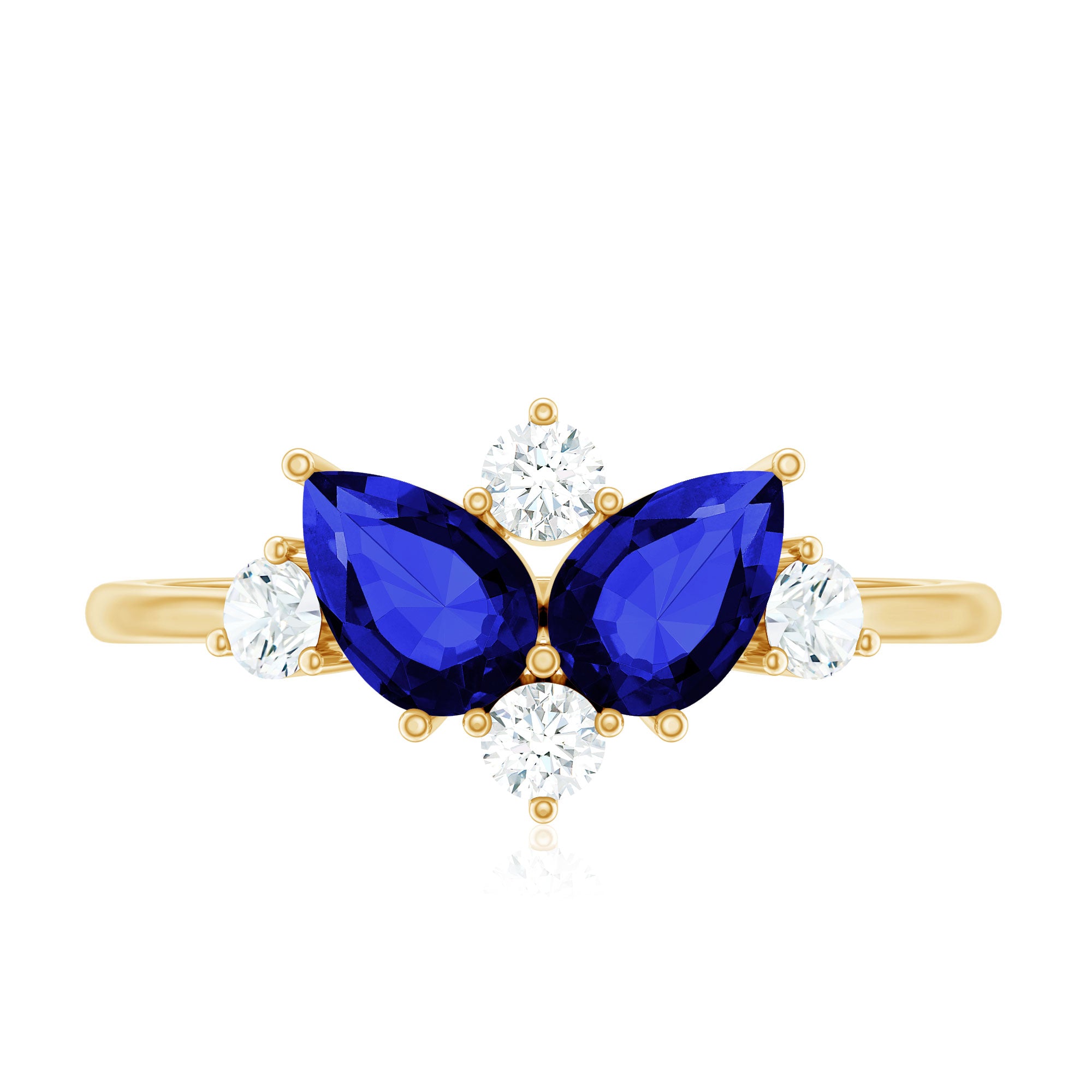 Lab Created Blue Sapphire and Diamond Cluster Ring AAAA - Rosec Jewels