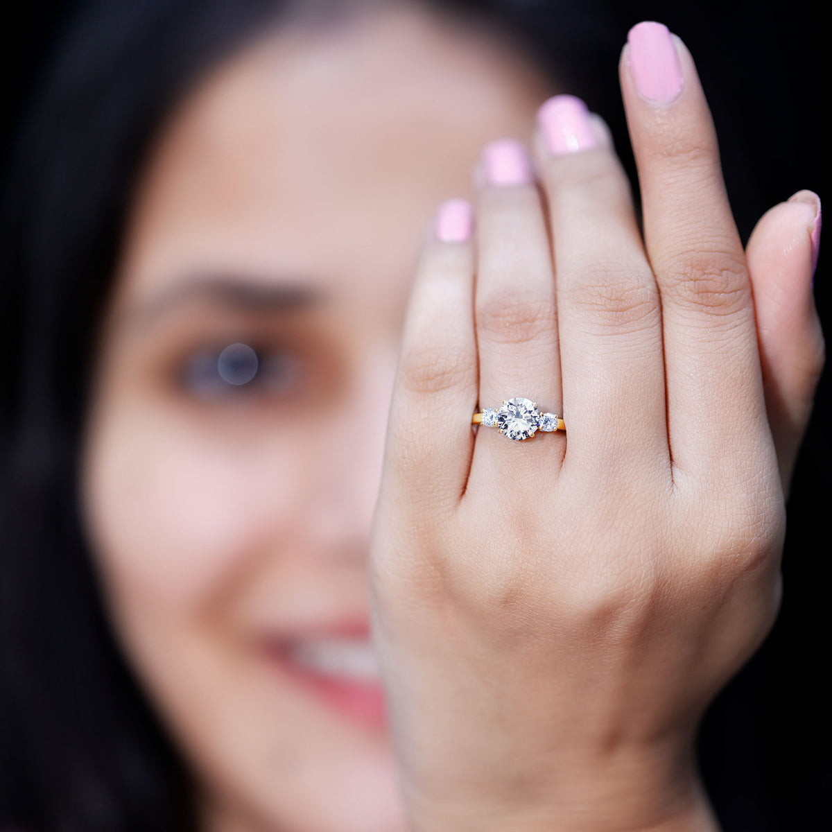 Moissanite Three Stone Round Engagement ring D-VS1 - Rosec Jewels
