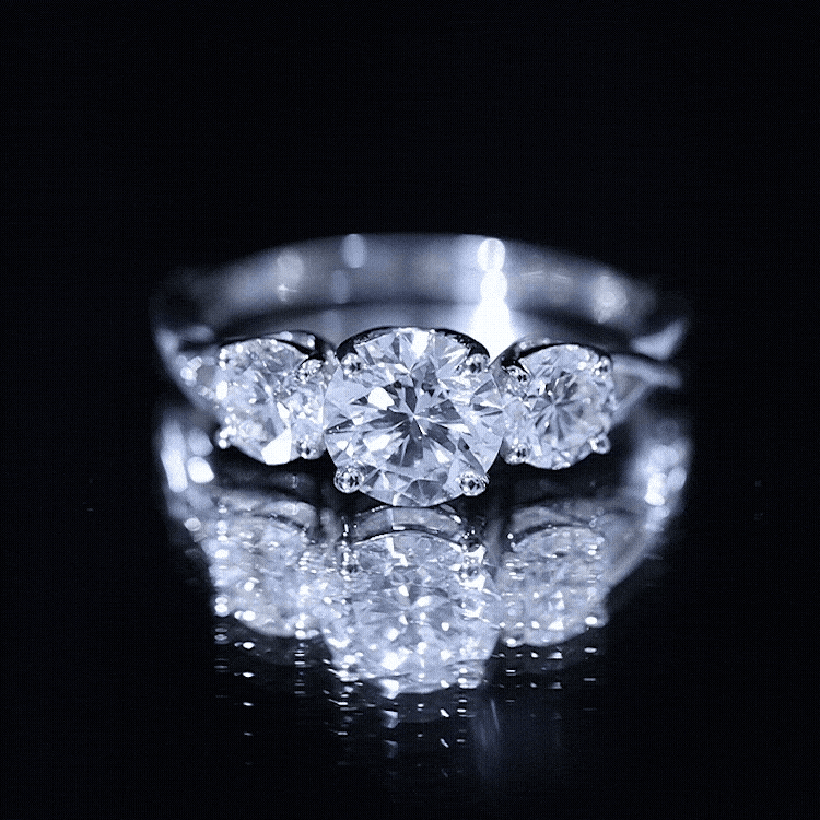 3 Stone Round Moissanite Crossover Engagement Ring D-VS1 - Rosec Jewels