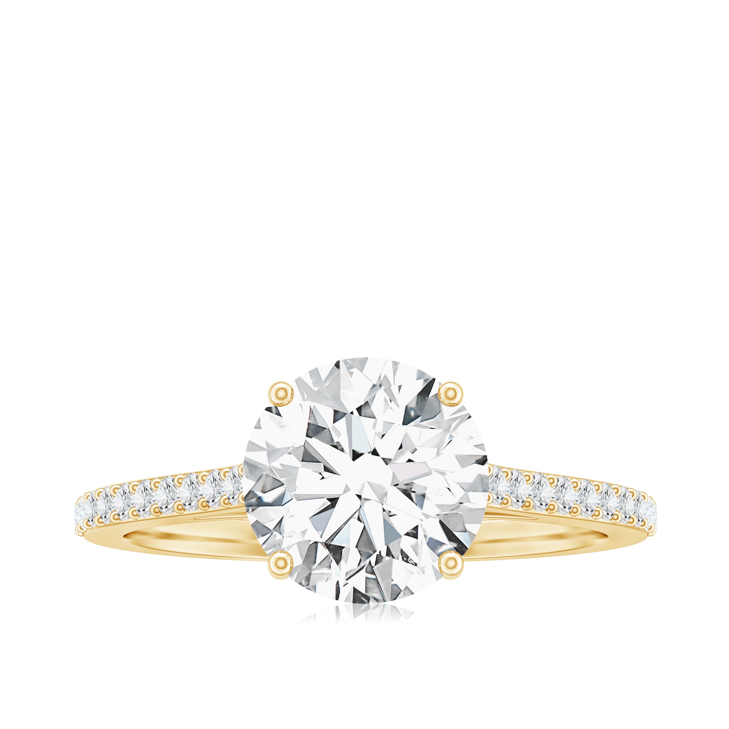 Certified Moissanite Round Cut Solitaire Ring with Side Stones D-VS1 - Rosec Jewels