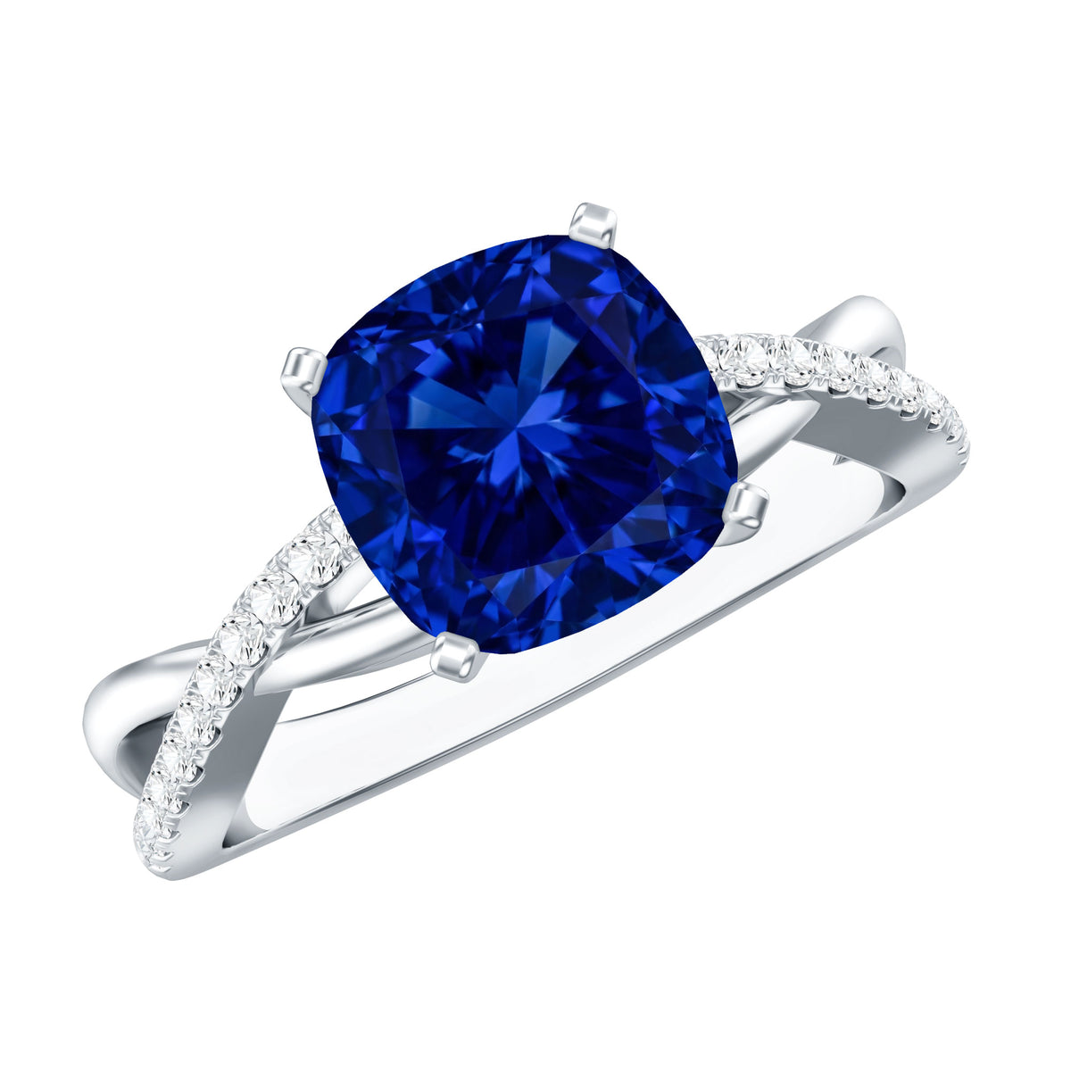 Certified 2.7 Carat Cushion Cut Lab Grown Blue Sapphire Engagement Ring with Diamond