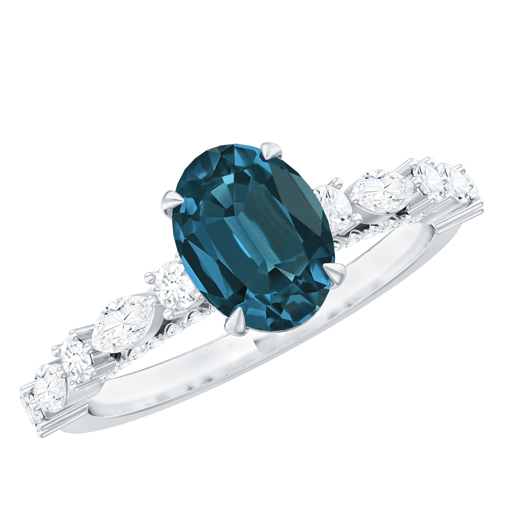 6X8mm Oval Cut London Blue Topaz Vintage Engagement Ring with Real Diamond