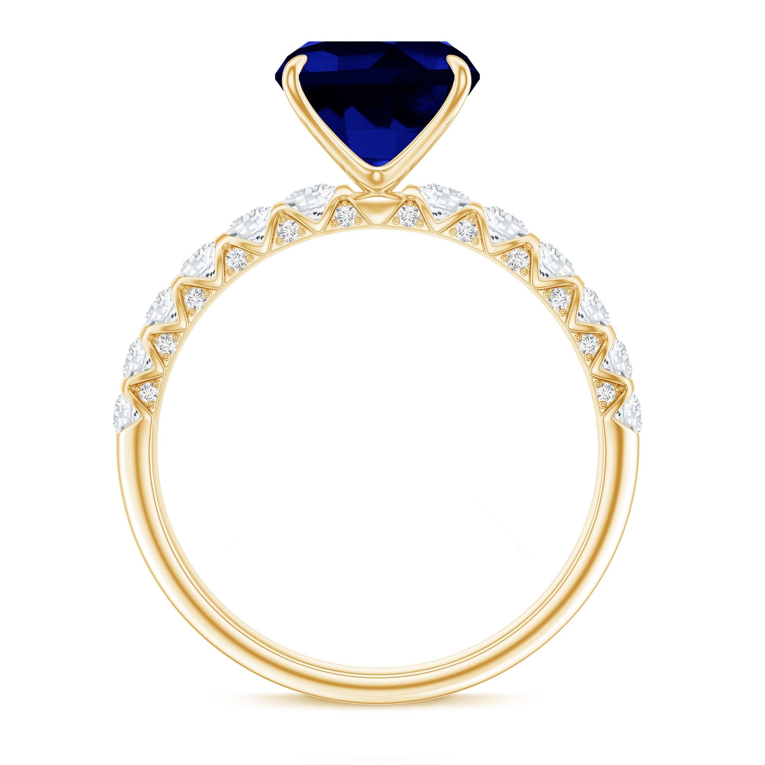 Classic 2.75 Carat Lab Grown Blue Sapphire Cushion Cut Engagement Ring with Diamond AAAA - Rosec Jewels