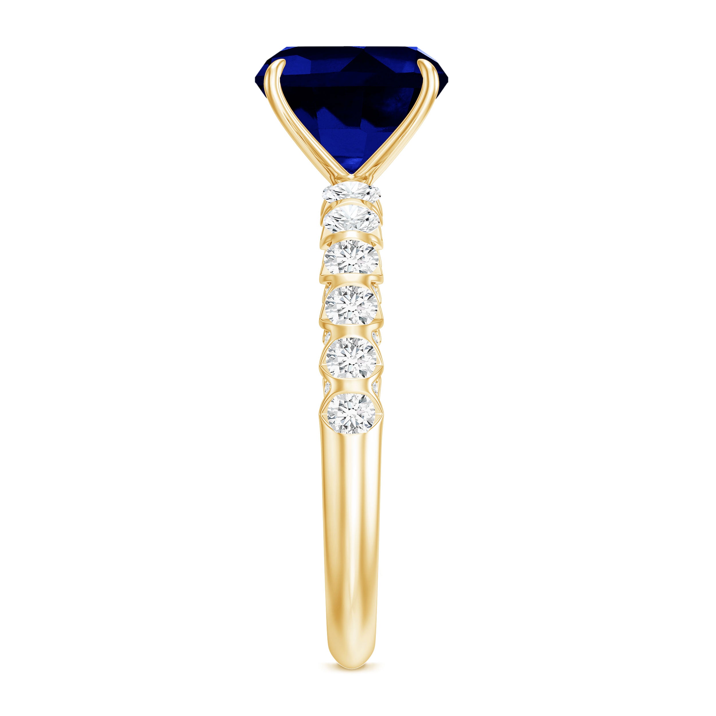 Classic 2.75 Carat Lab Grown Blue Sapphire Cushion Cut Engagement Ring with Diamond AAAA - Rosec Jewels