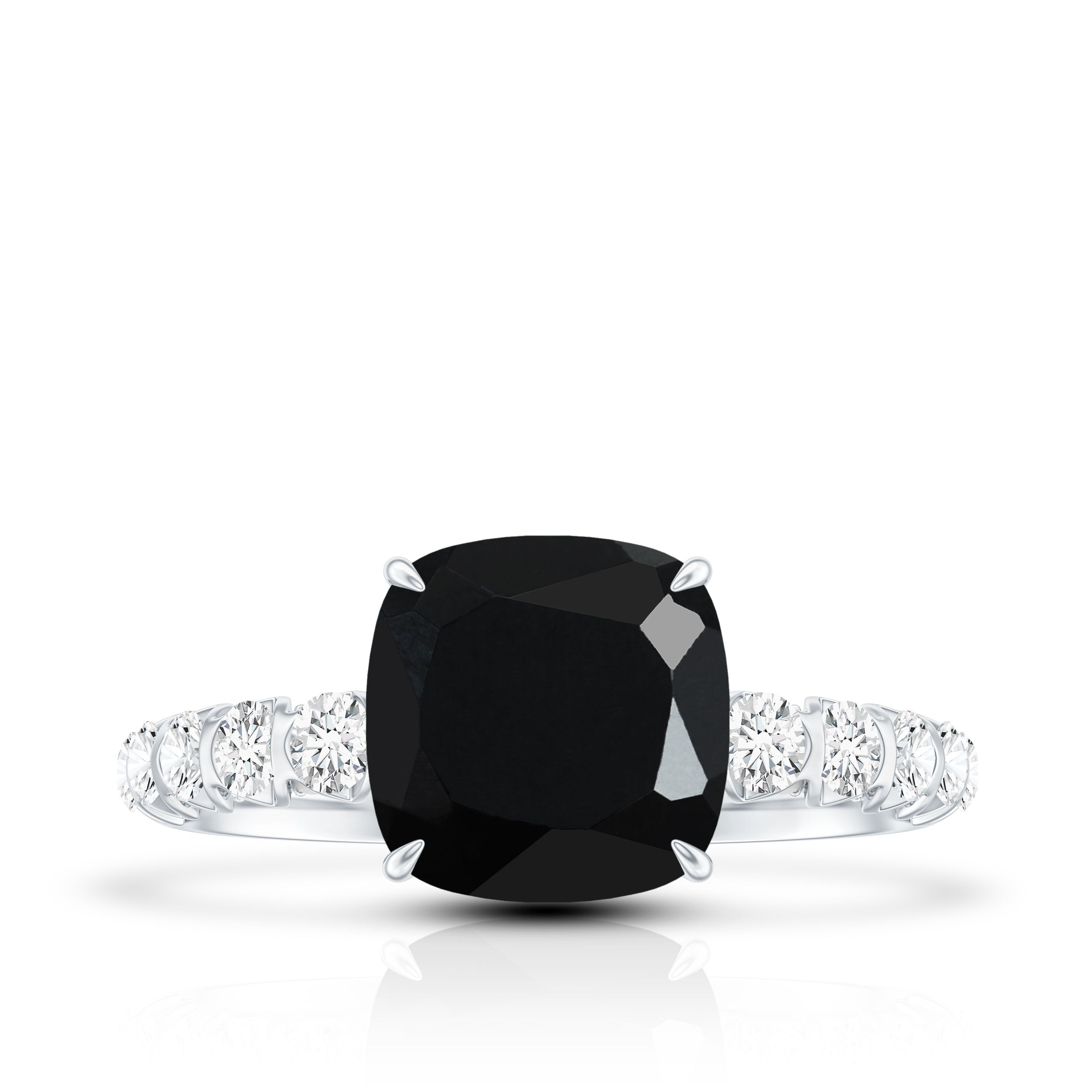 Cushion Cut Created Black Diamond and Diamond Solitaire Ring AAAA ( Synthetic ) - Rosec Jewels