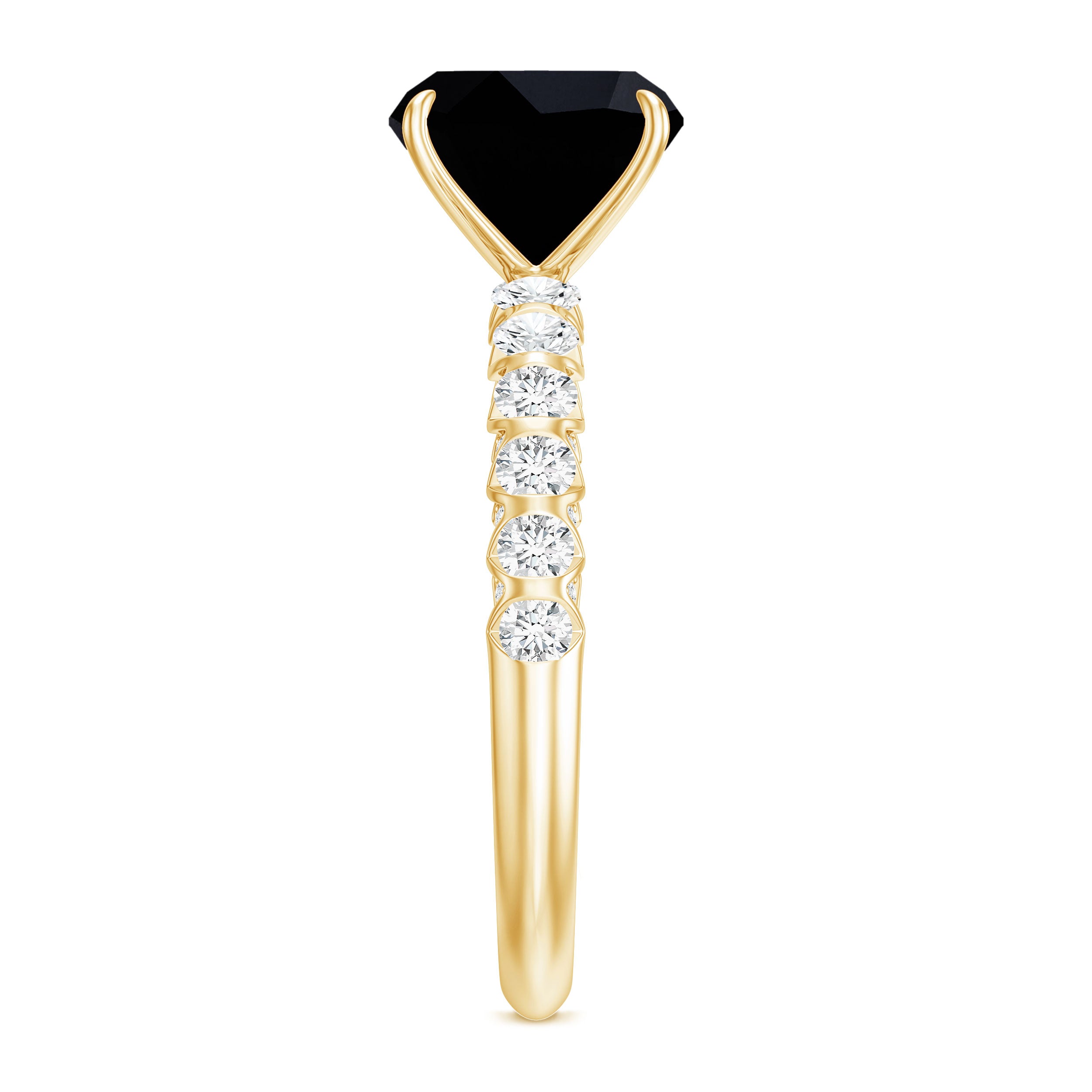 Cushion Cut Created Black Diamond and Diamond Solitaire Ring AAAA ( Synthetic ) - Rosec Jewels