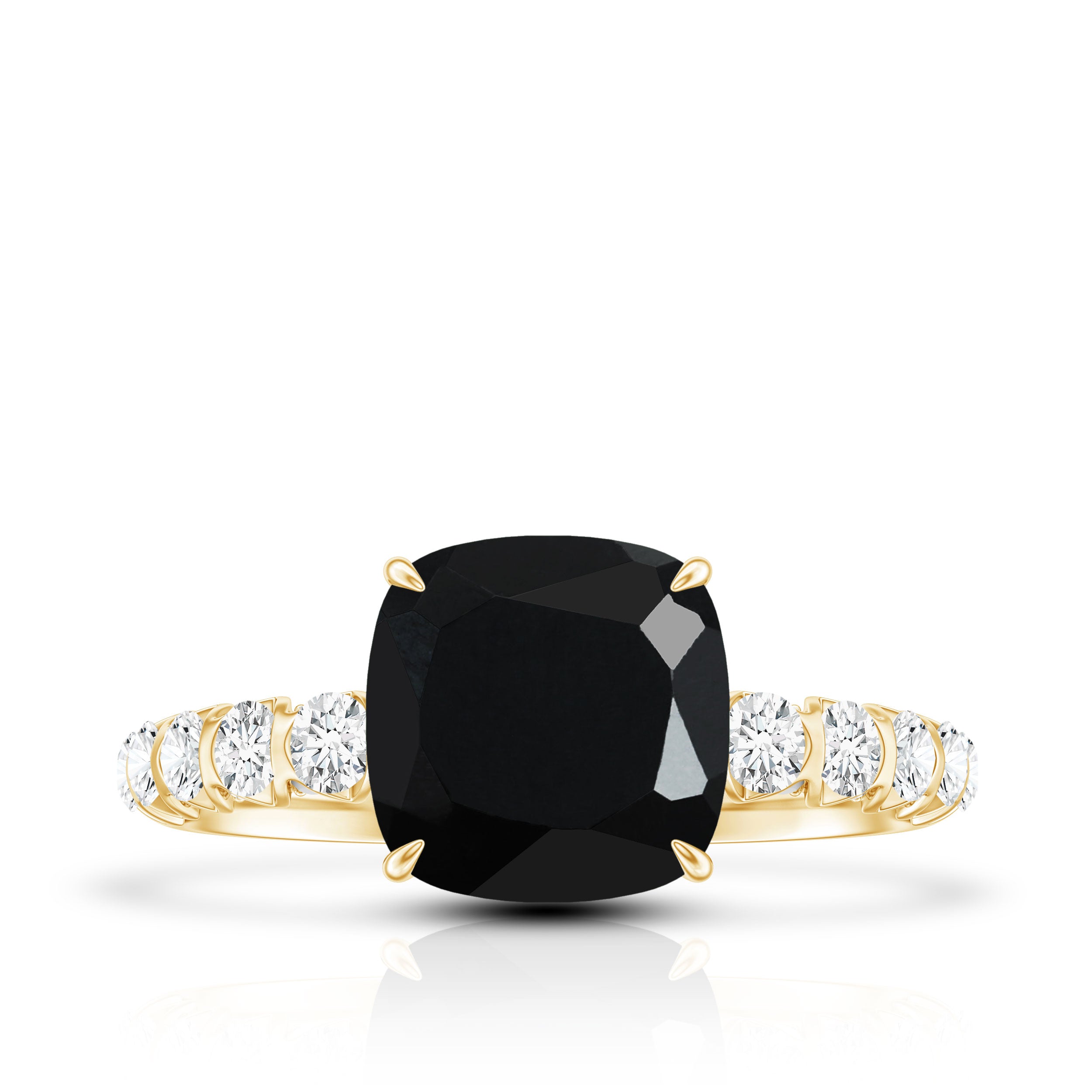 Cushion Cut Created Black Diamond and Diamond Solitaire Ring AAAA ( Synthetic ) - Rosec Jewels