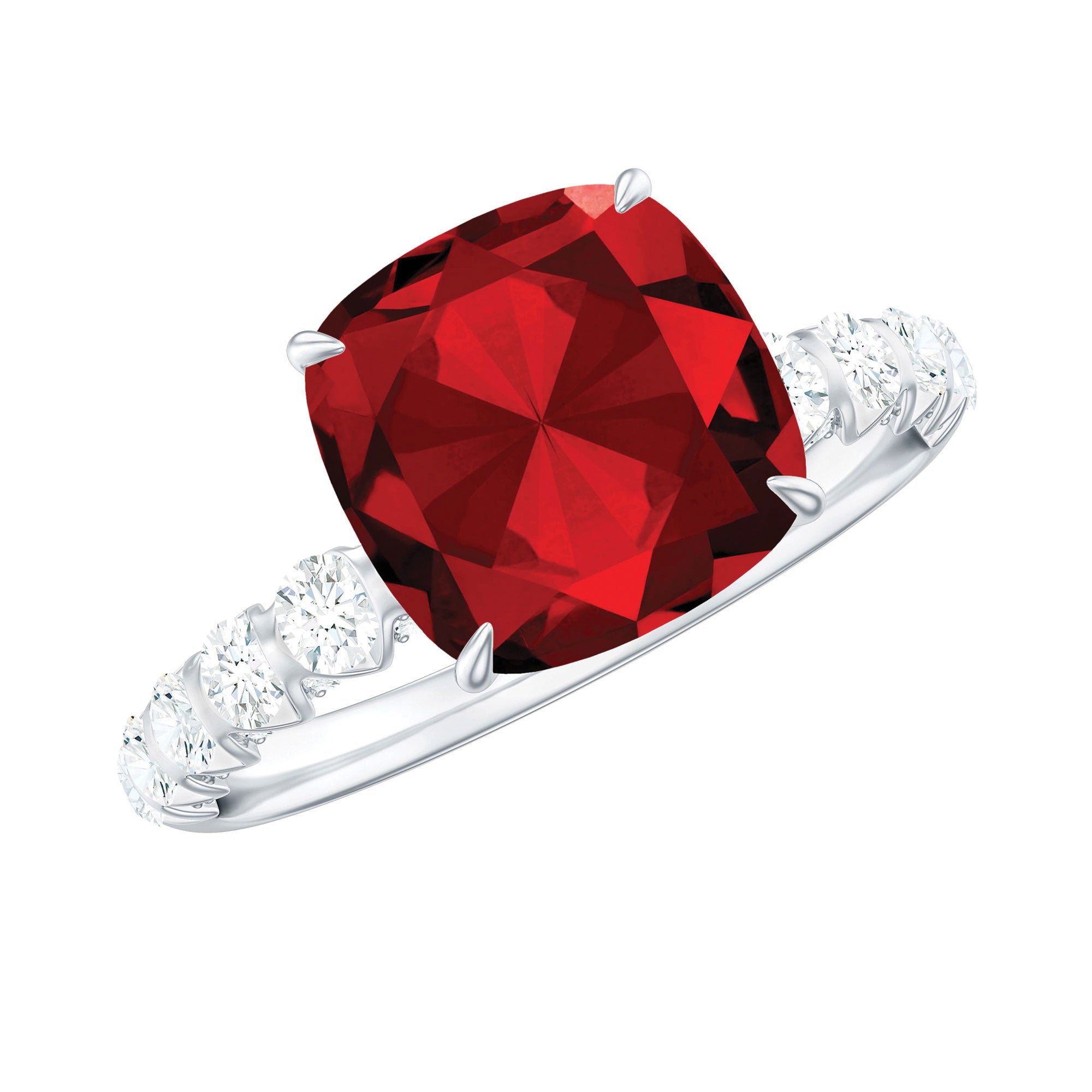 Cushion Cut Lab Grown Ruby Solitaire Ring with Diamond