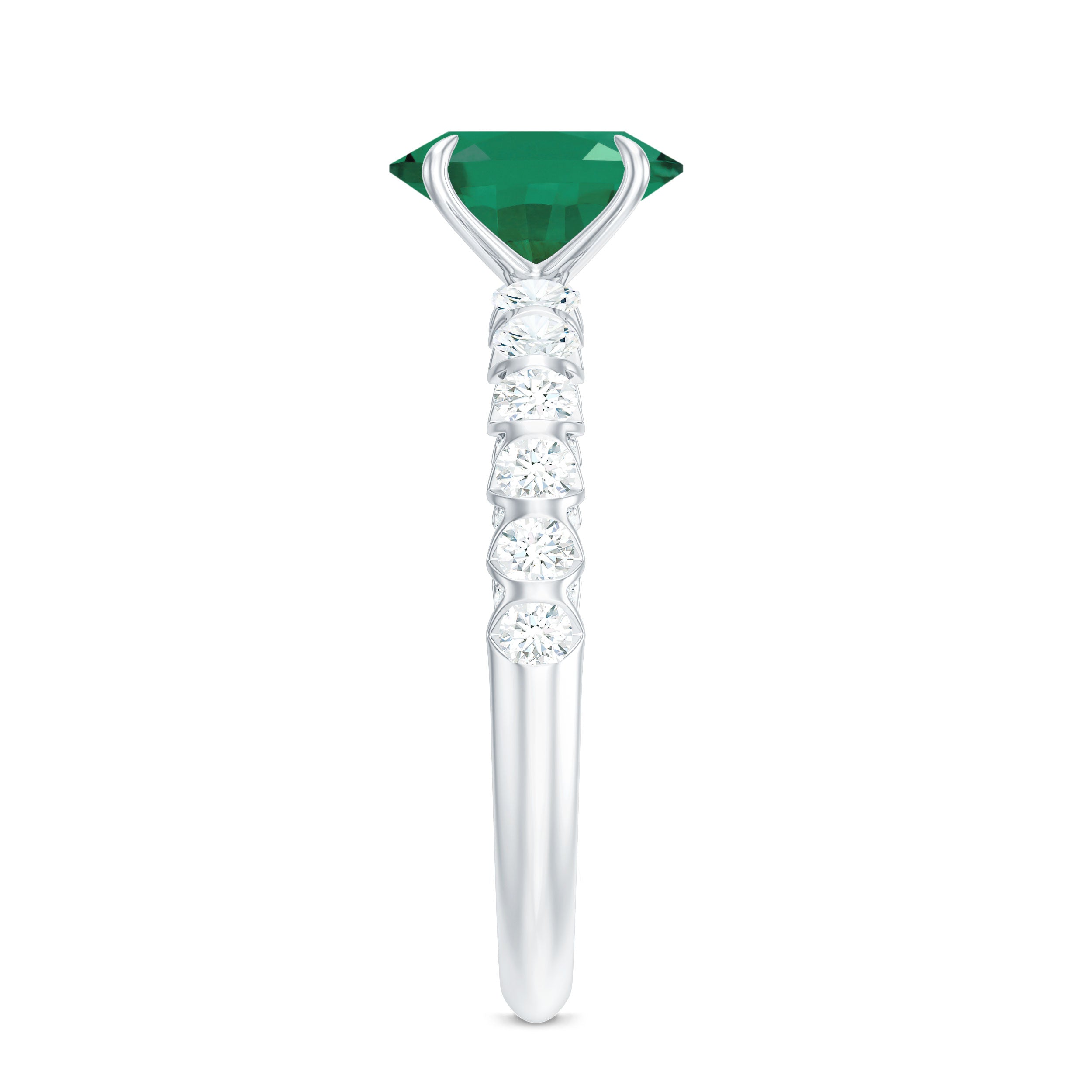 Natural 6X8mm Emerald Oval Engagement Ring with Diamond Side Stones AAA - Rosec Jewels