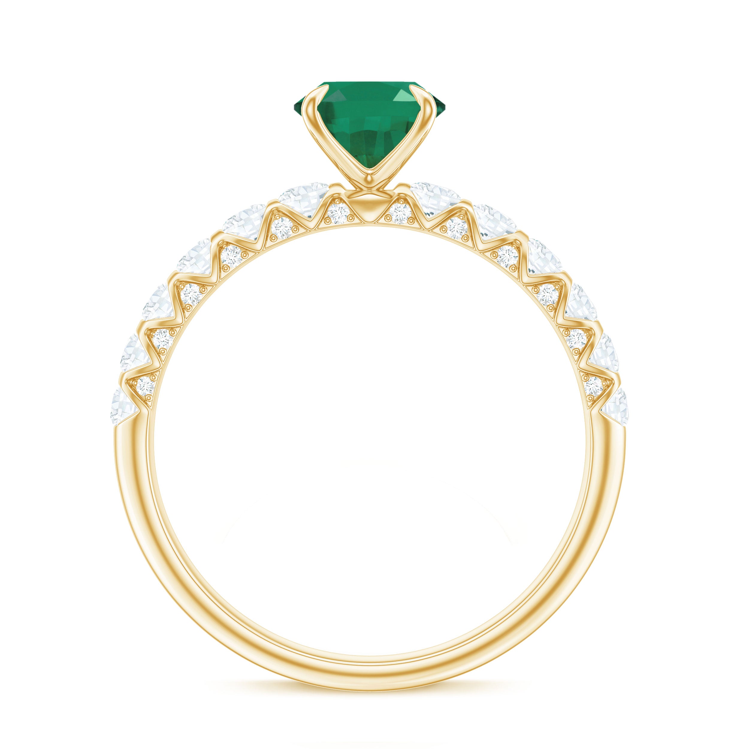 Natural 6X8mm Emerald Oval Engagement Ring with Diamond Side Stones AAA - Rosec Jewels