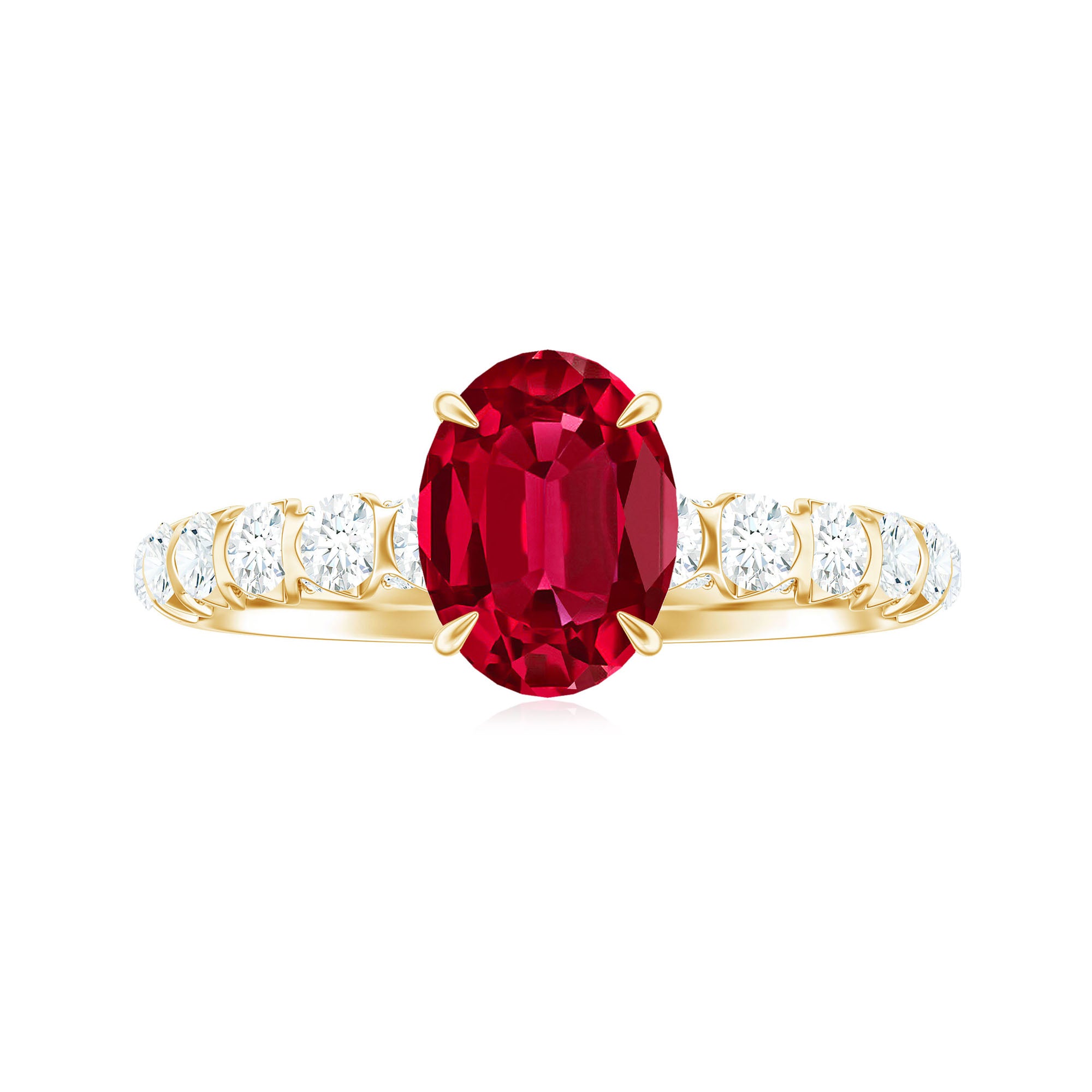Certified 1.5 Carat Lab Grown Ruby Oval Engagement Ring with Diamond AAAA - Rosec Jewels
