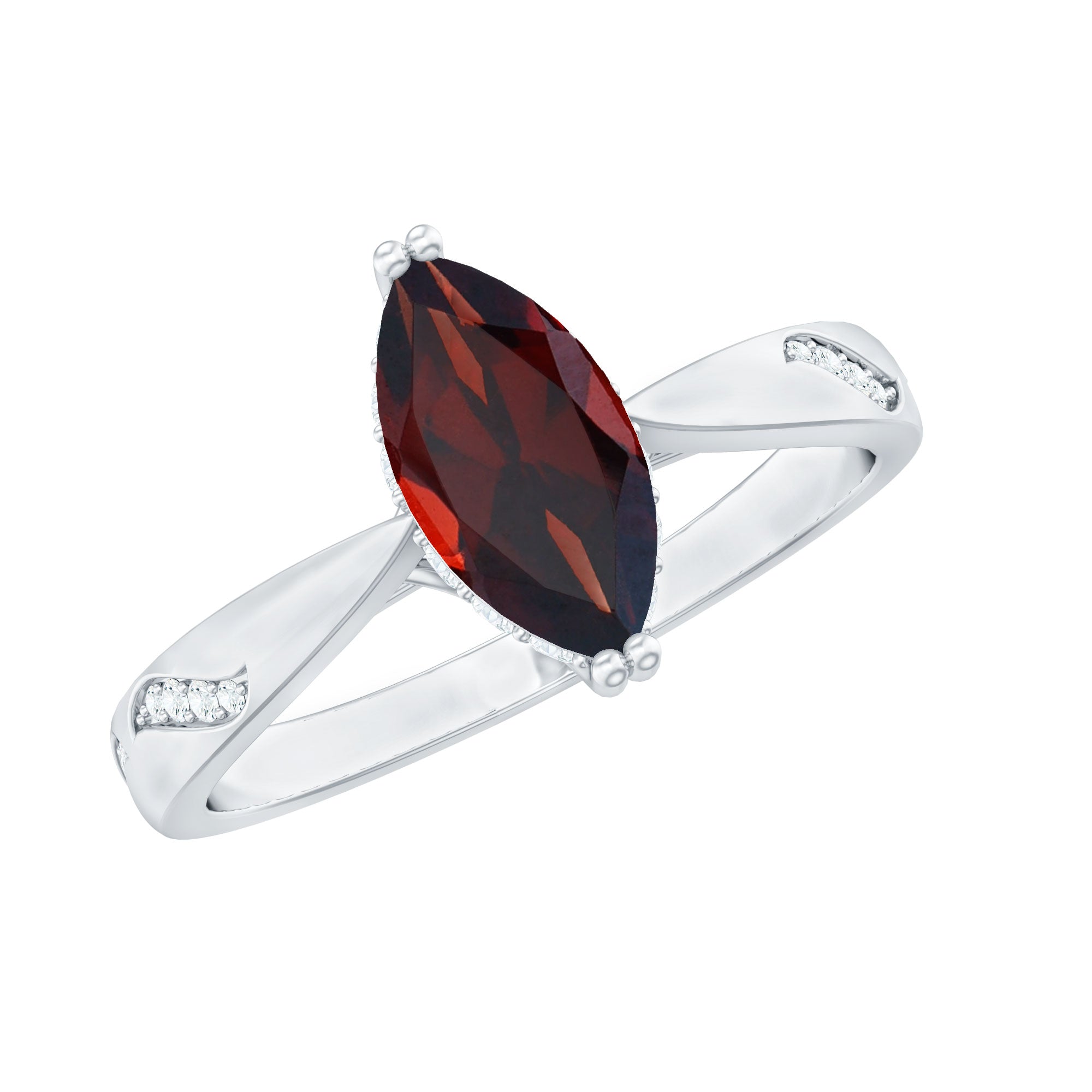 Natural Solitaire Garnet Marquise Engagement Ring with Diamond
