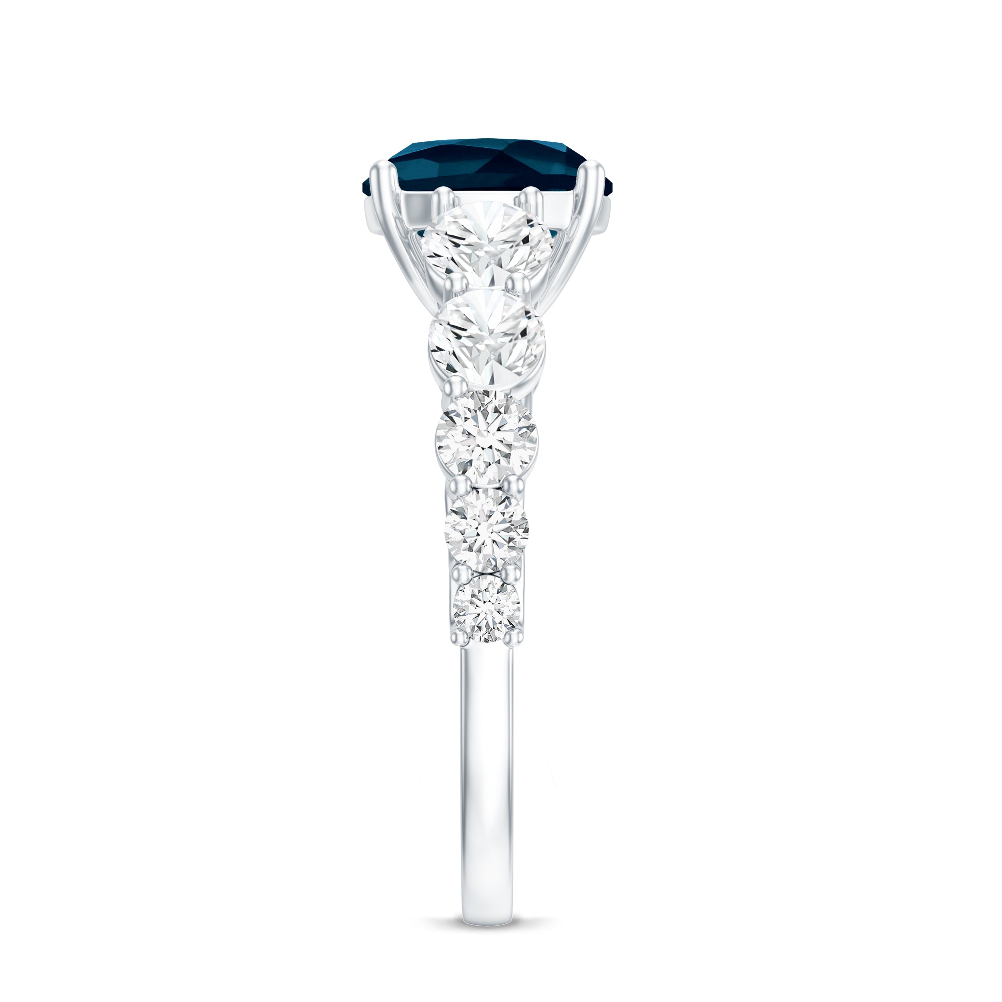 8mm Cushion Cut London Blue Topaz Solitaire Engagement Ring with Moissanite Side Stones AAA - Rosec Jewels