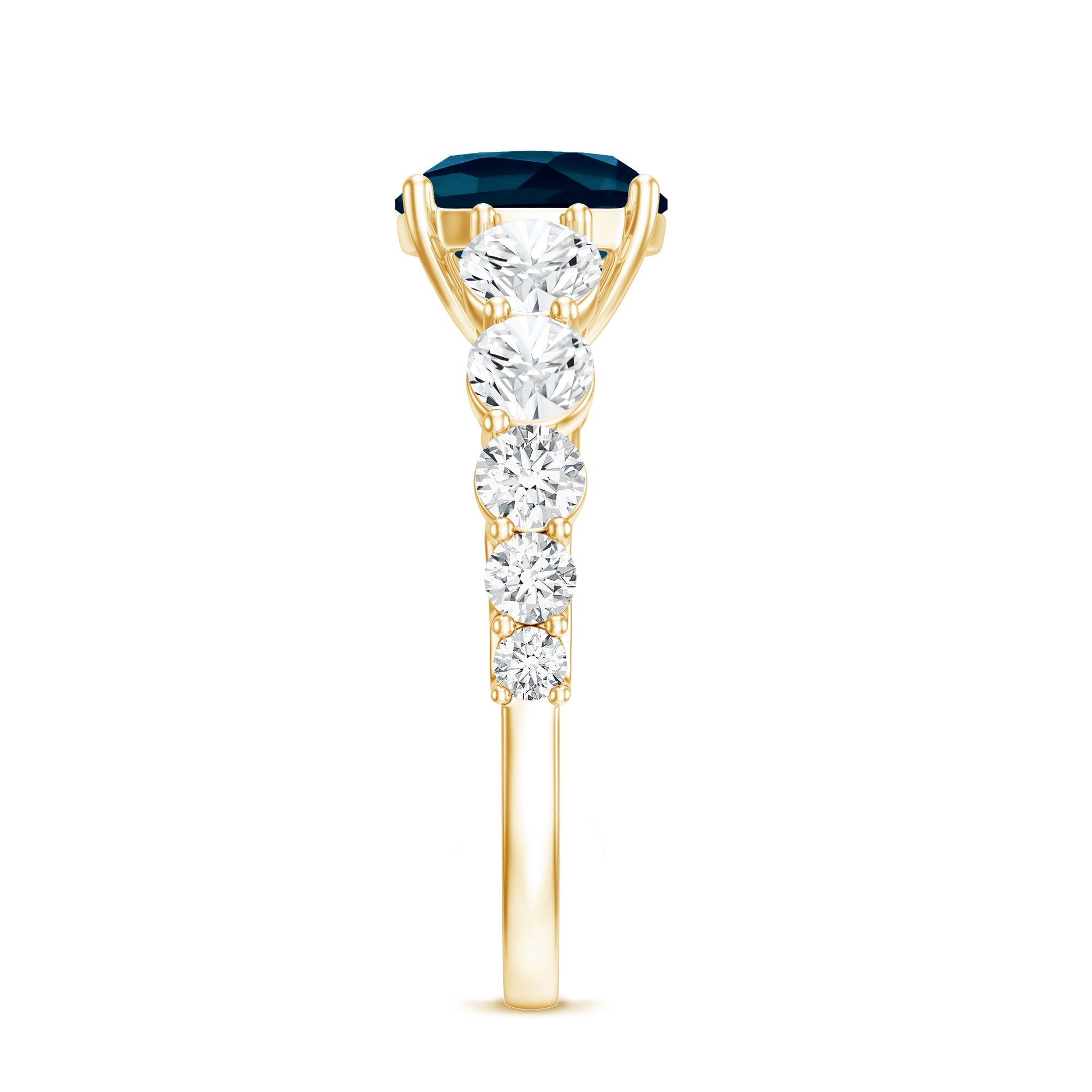 8mm Cushion Cut London Blue Topaz Solitaire Engagement Ring with Moissanite Side Stones AAA - Rosec Jewels