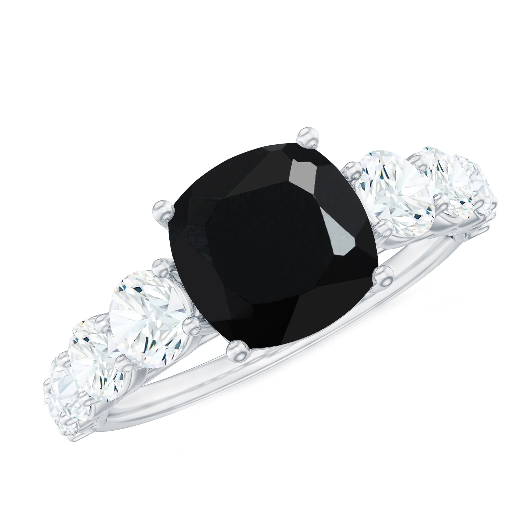 Certified 2.8 Carat Lab Grown Black Diamond Cushion Cut Engagement Ring with Moissanite AAAA ( Synthetic ) - Rosec Jewels