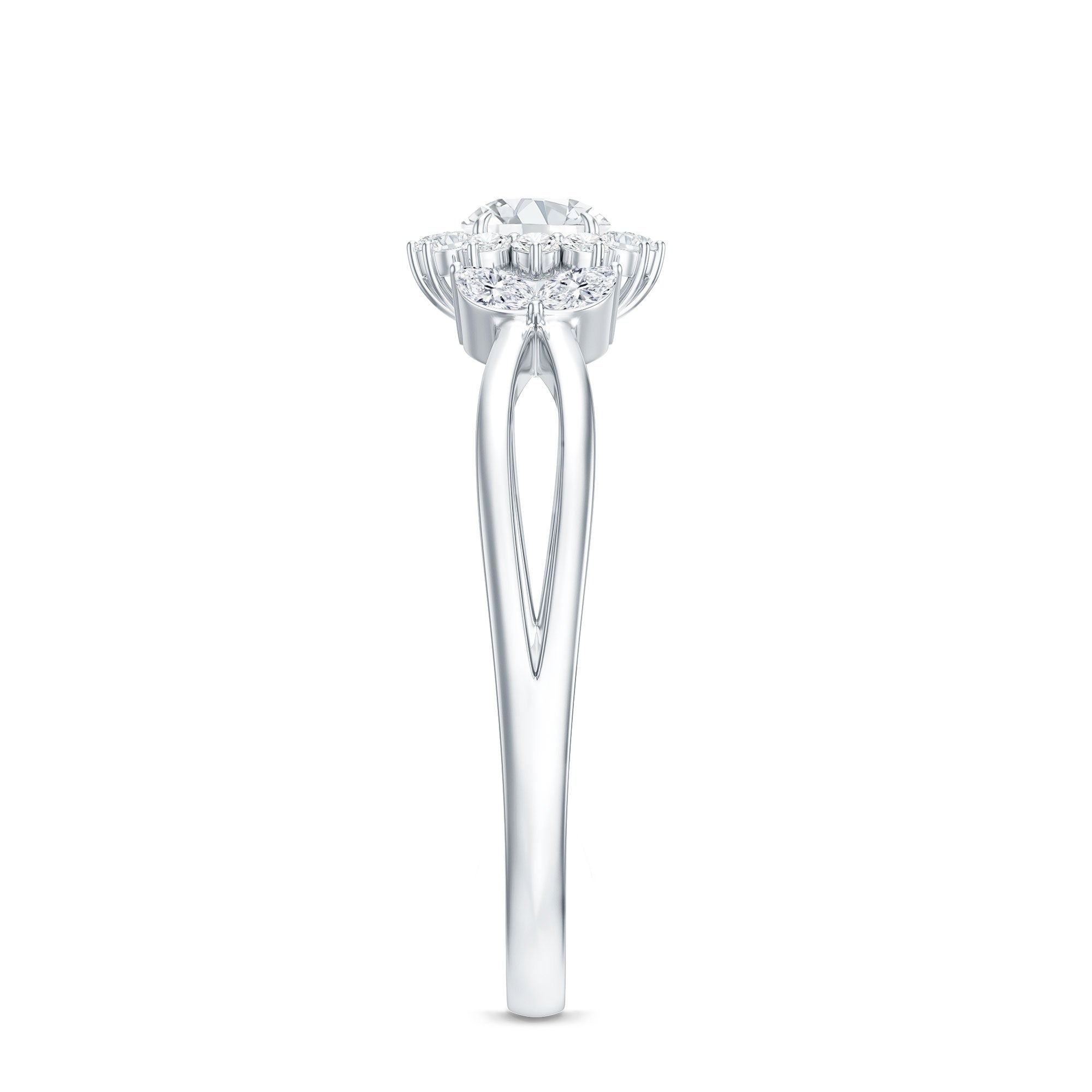 Diamond Flower Engagement Ring with Split Shank Natural - ( HI-SI ) - Rosec Jewels