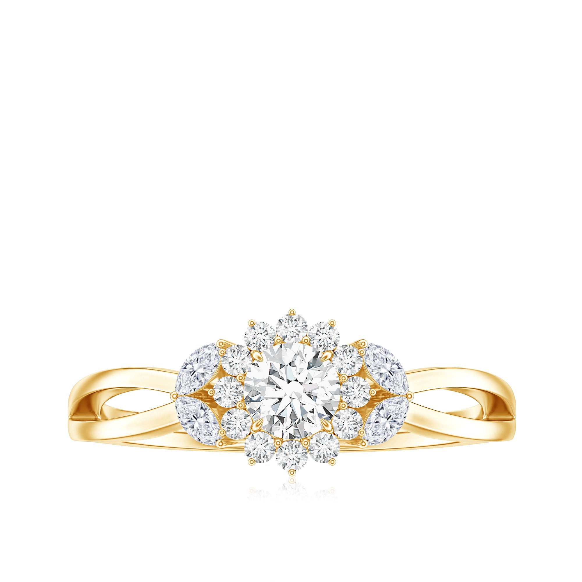 Diamond Flower Engagement Ring with Split Shank Natural - ( HI-SI ) - Rosec Jewels