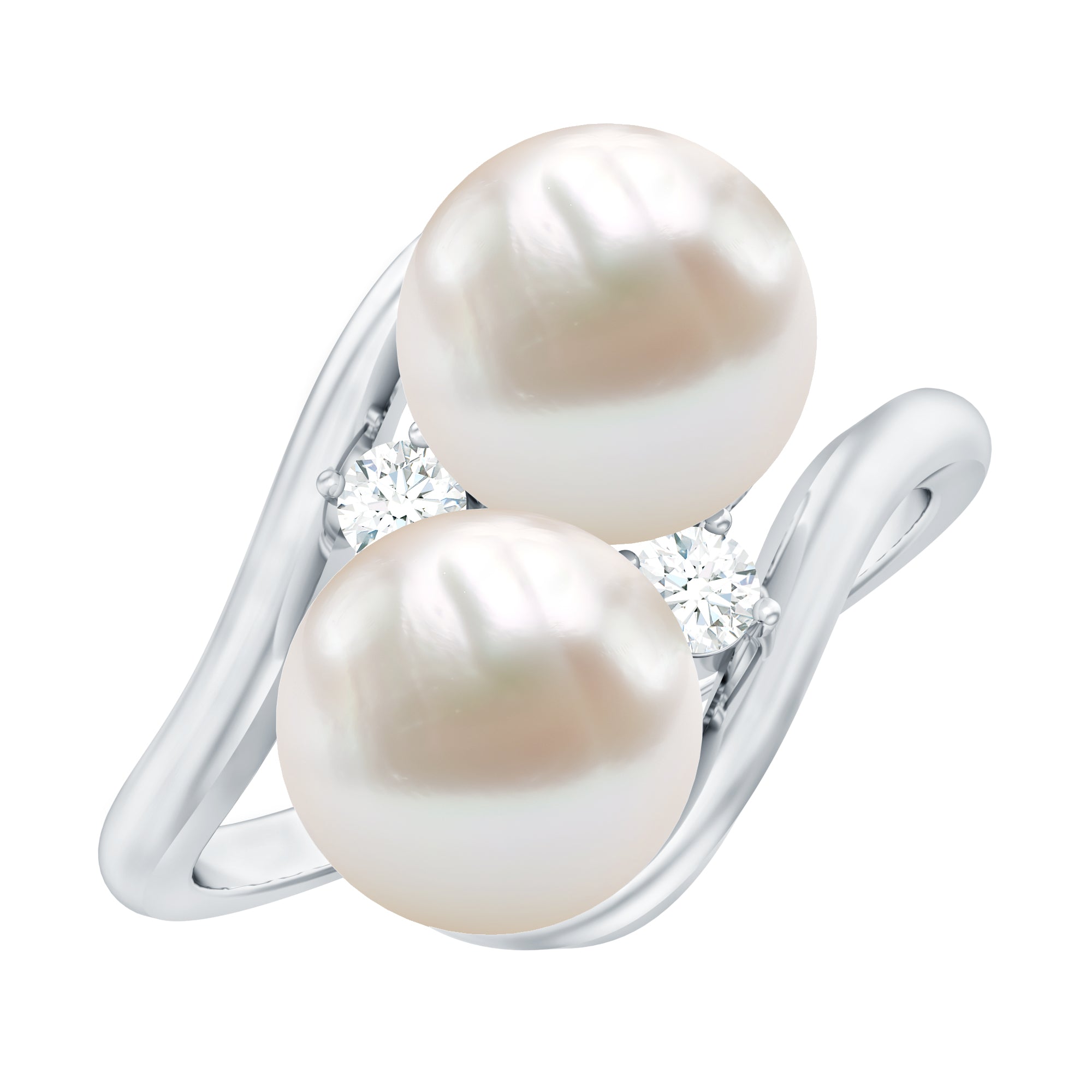 Freshwater Pearl Toi Et Moi Bypass Ring with Diamond
