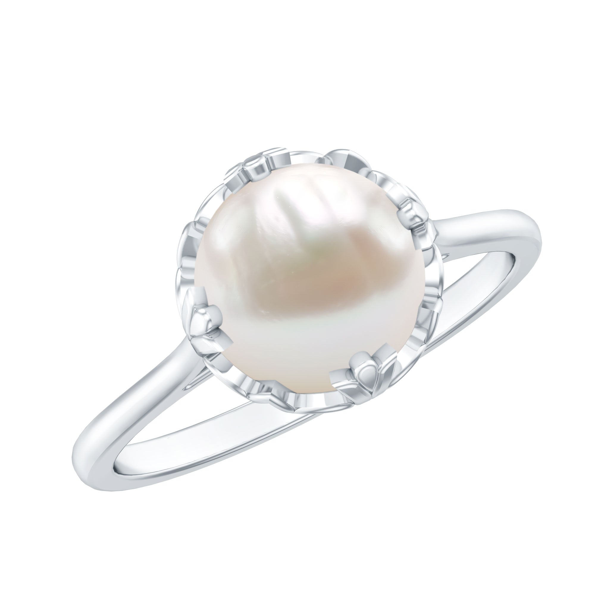 8 MM Round Pearl Art Deco Engagement Ring