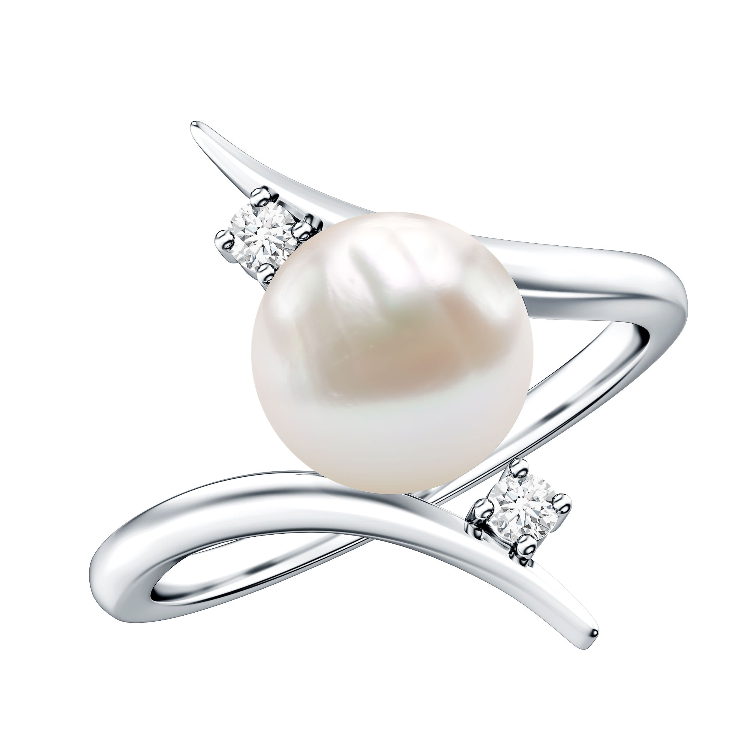 Cultured 7.4 Carat Freshwater Pearl Engagement Ring with Diamond Bypass Shank AAA - Rosec Jewels
