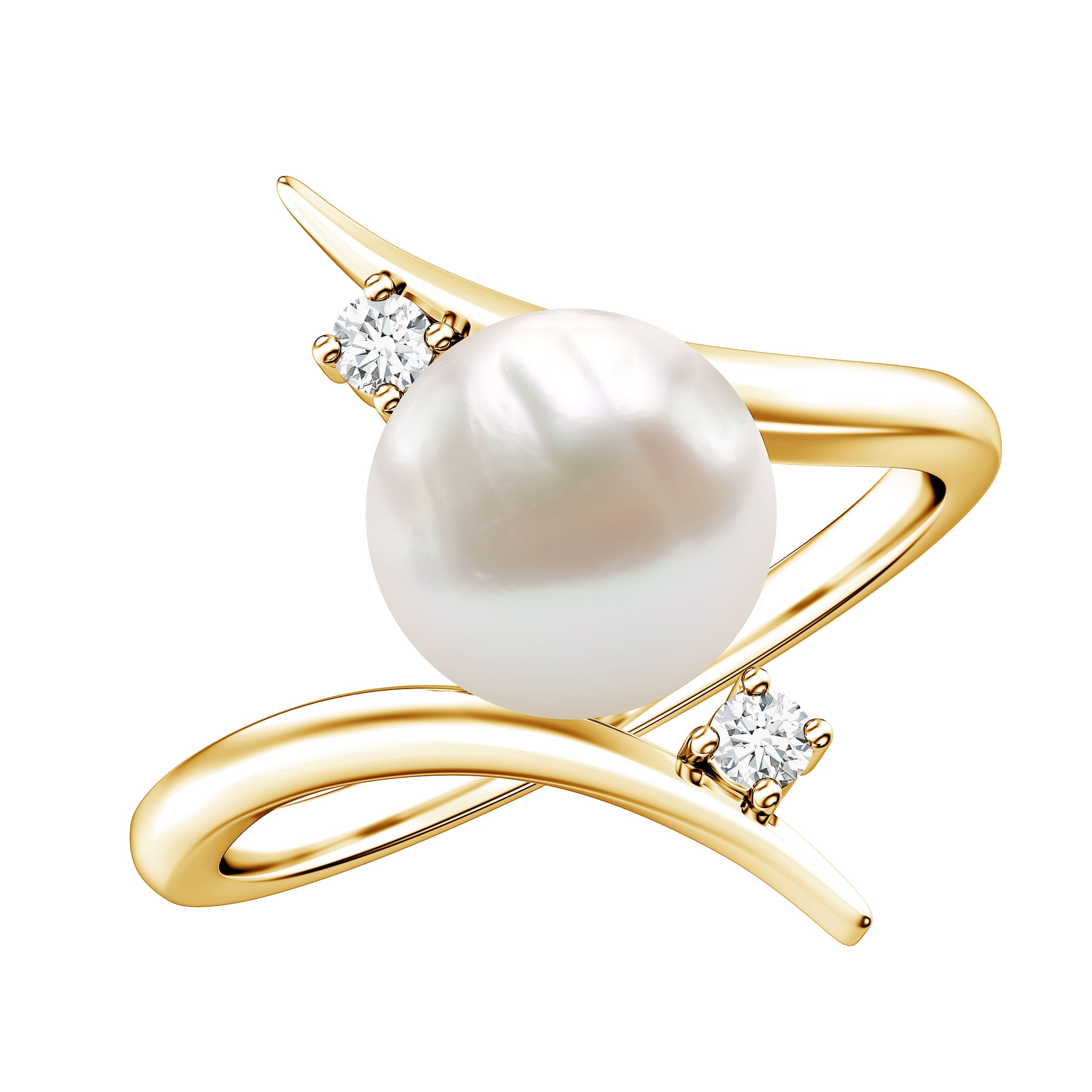 Cultured 7.4 Carat Freshwater Pearl Engagement Ring with Diamond Bypass Shank AAA - Rosec Jewels