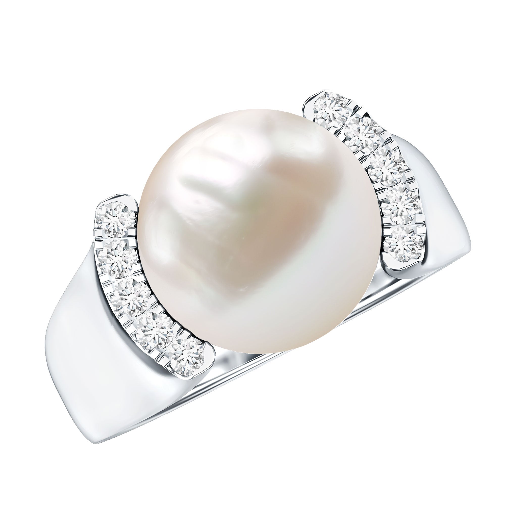 8 Carat Freshwater Pearl Statement Engagement Ring with Diamond AAA - Rosec Jewels