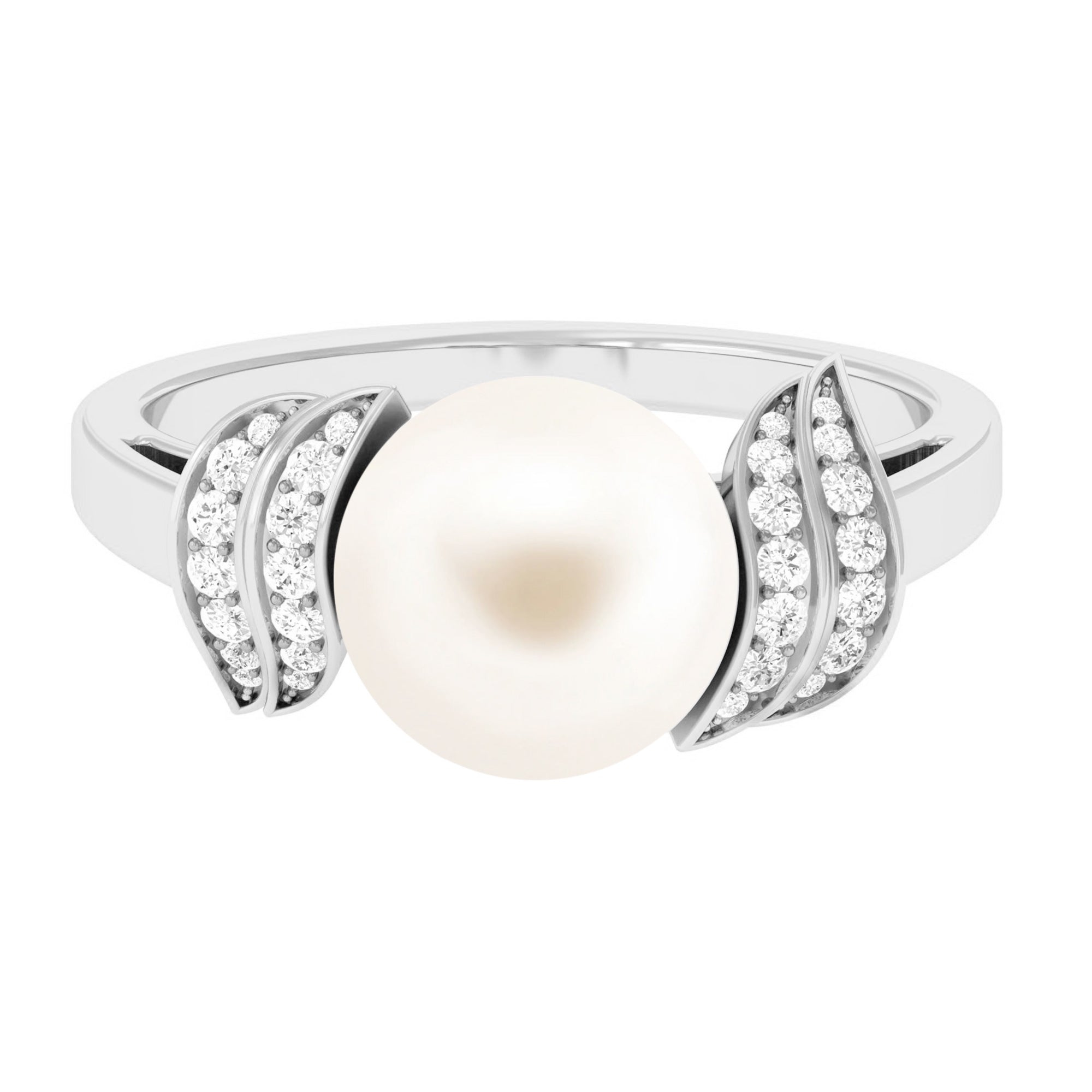 Natural Freshwater Pearl and Diamond Solitaire Engagement Ring